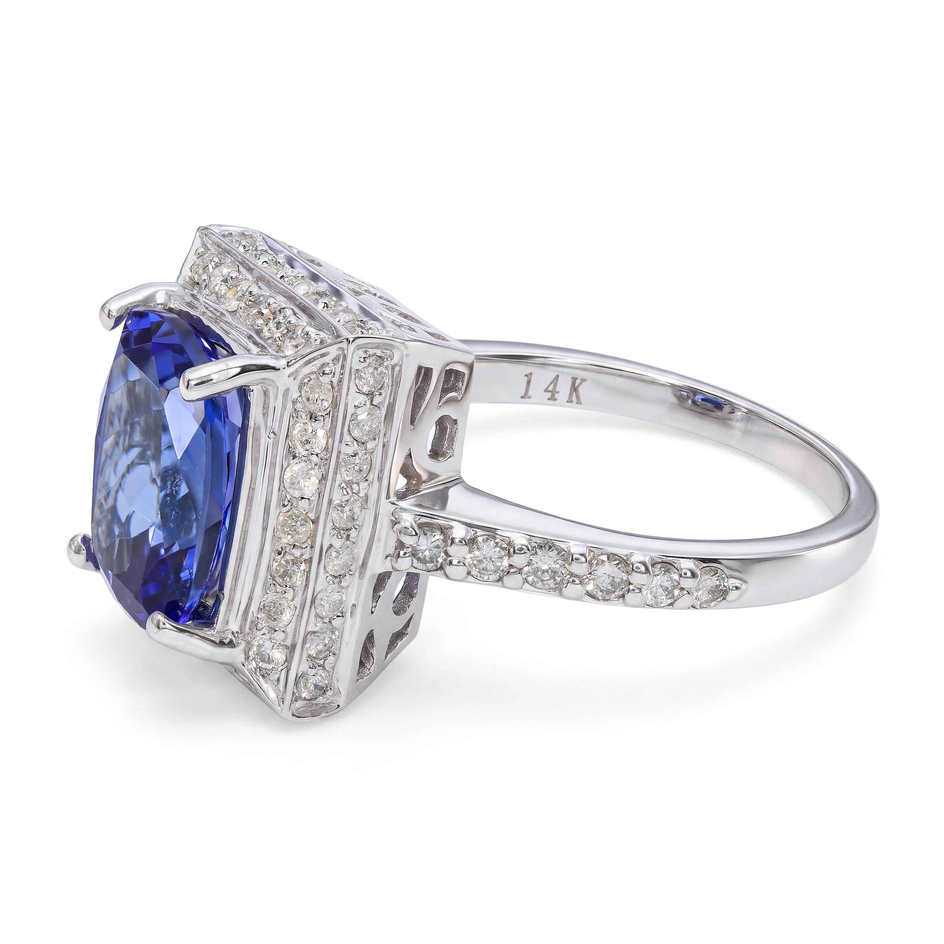 14k White Gold 4.09ct Tanzanite and Diamond Ring
