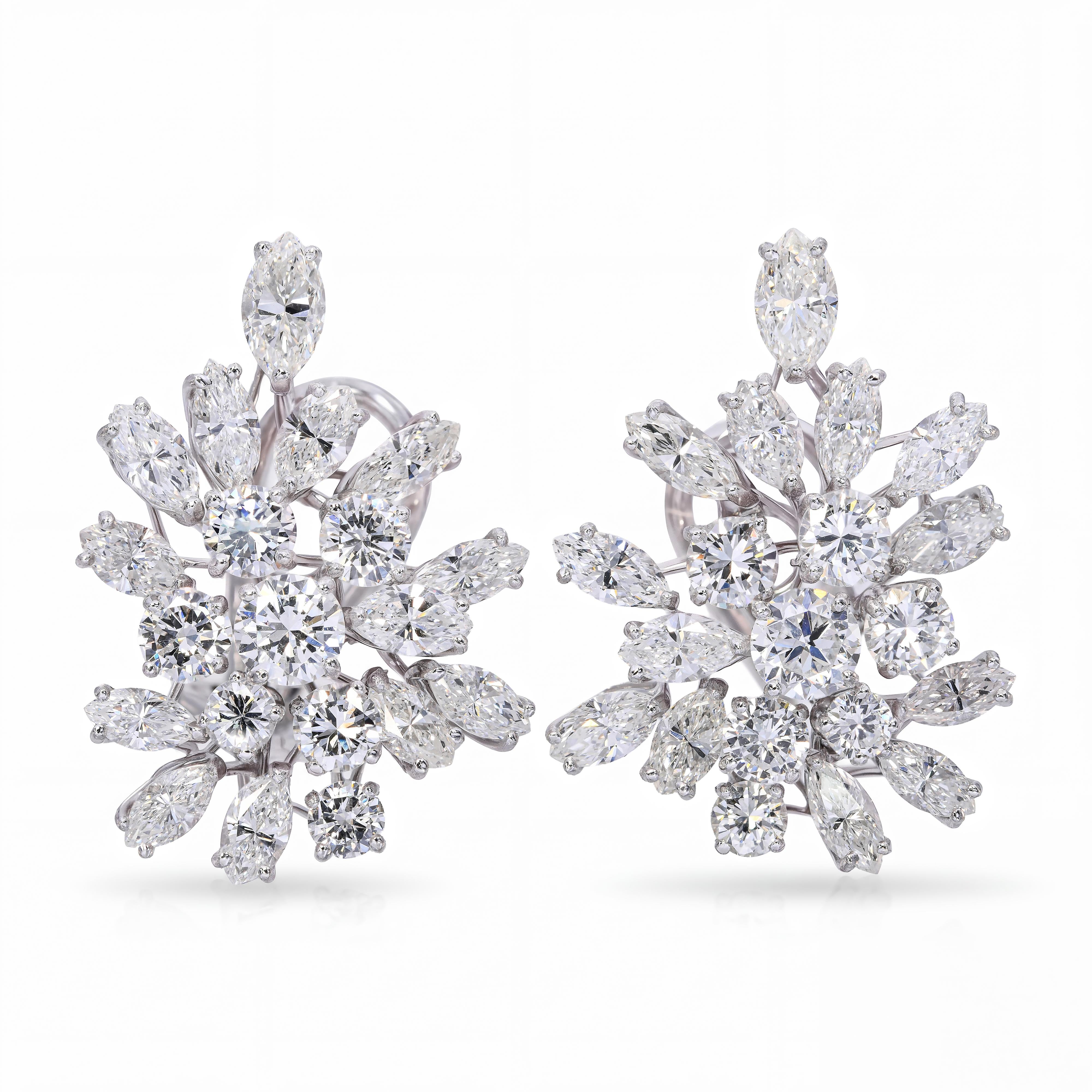 Vintage Platinum 10.15tcw I VS Diamond Cluster Statement Earrings