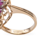 Vintage 14k Yellow Gold Diamond and Ruby Cluster Ring