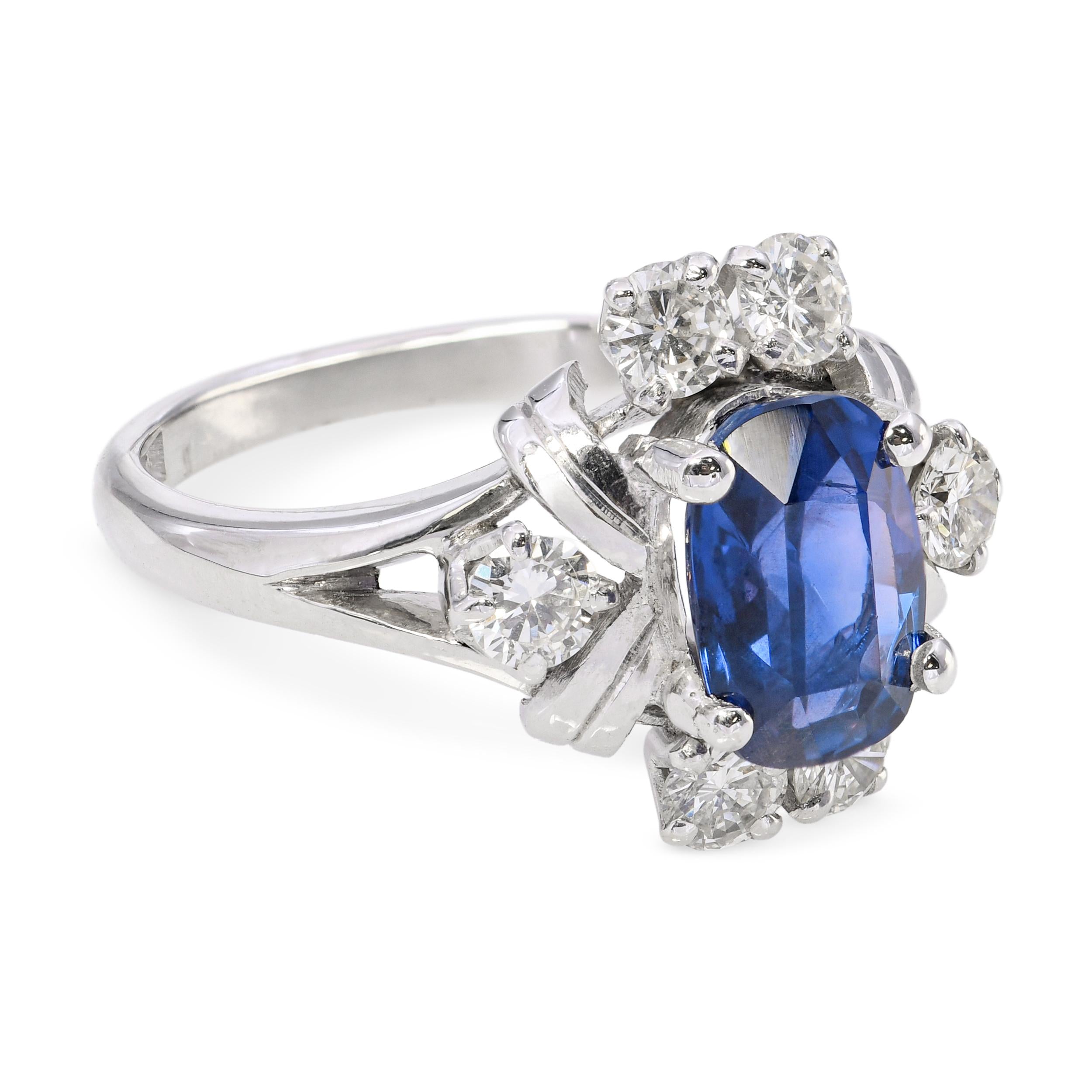 Vintage 14k White Gold 1.51ct Violet Blue Sapphire and Diamond Ring