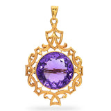 Vintage 14k Yellow Gold 14.26ct Amethyst Woven Motif Pendant