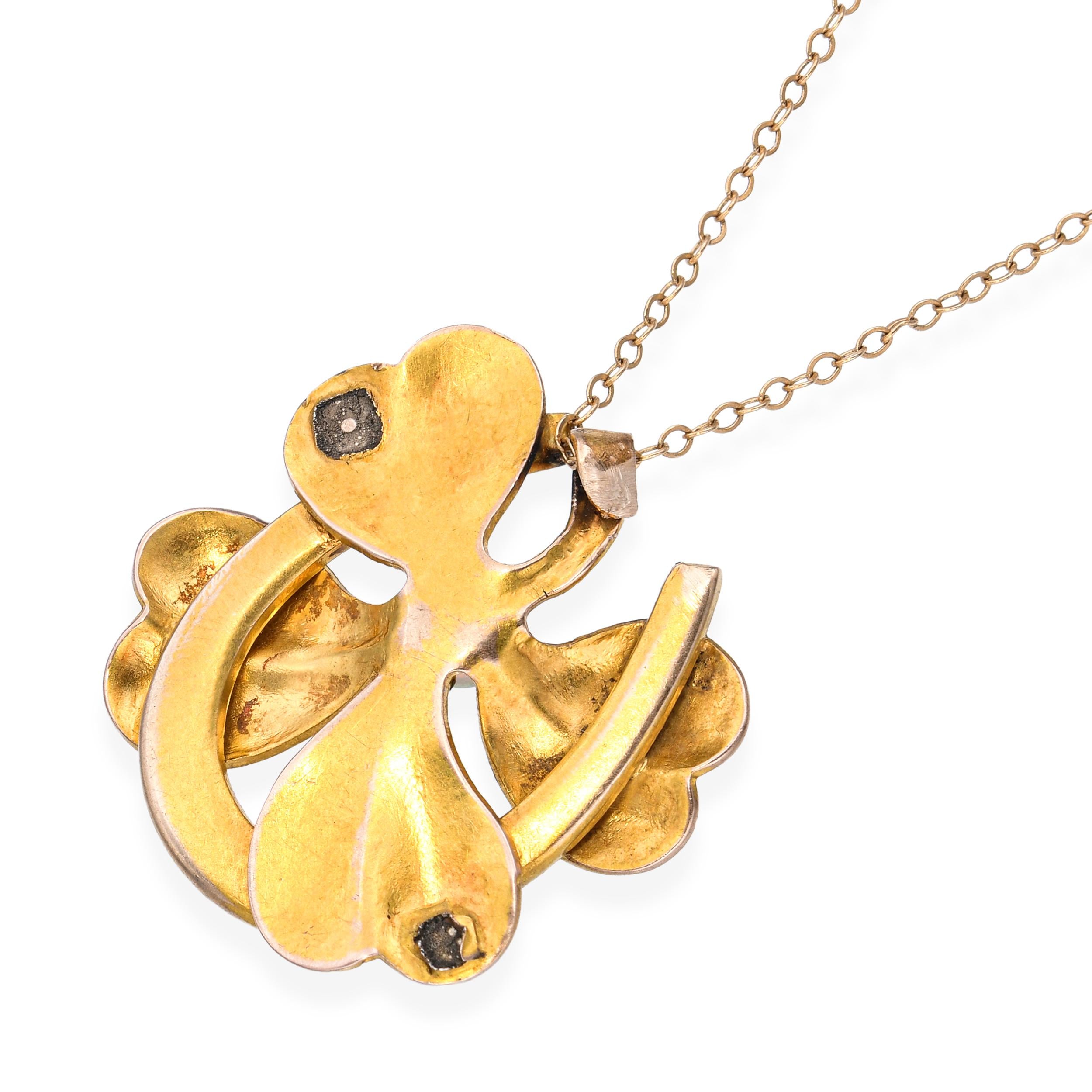 Vintage 13k Yellow Gold Lucky Clover and Horseshoe Opal & Pearl Pendant Necklace