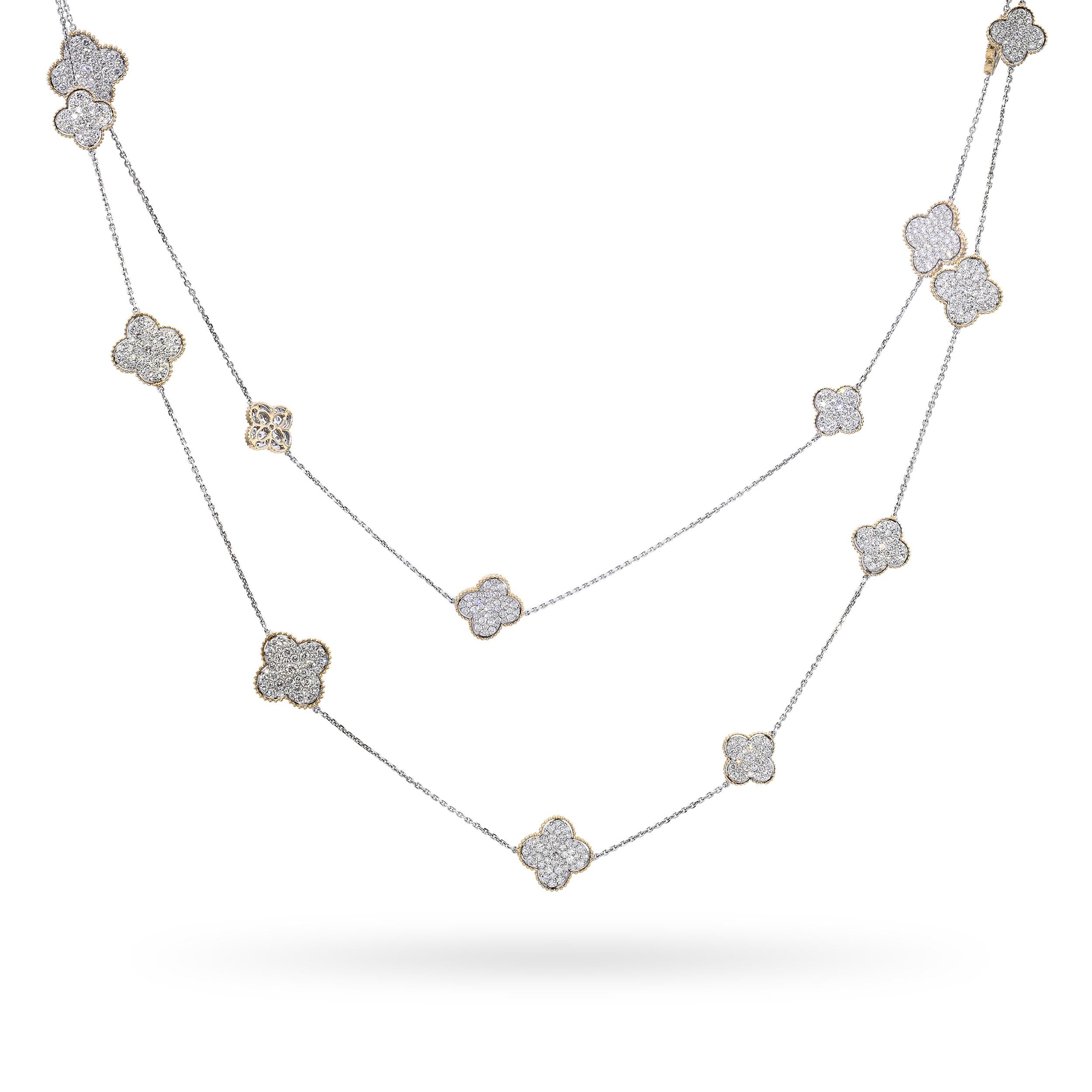 14k Two-tone Gold 13.65tcw H VS Diamond Alhambra Necklace