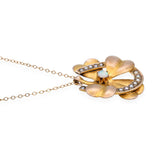 Vintage 13k Yellow Gold Lucky Clover and Horseshoe Opal & Pearl Pendant Necklace