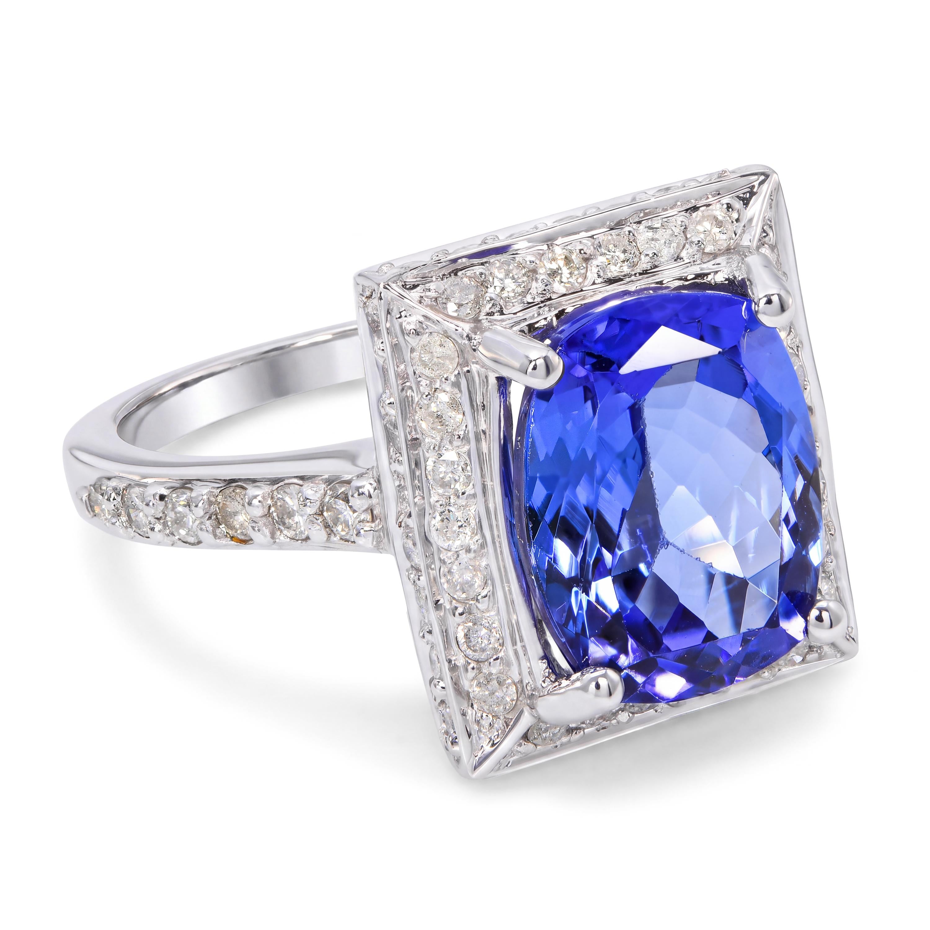 14k White Gold 4.09ct Tanzanite and Diamond Ring