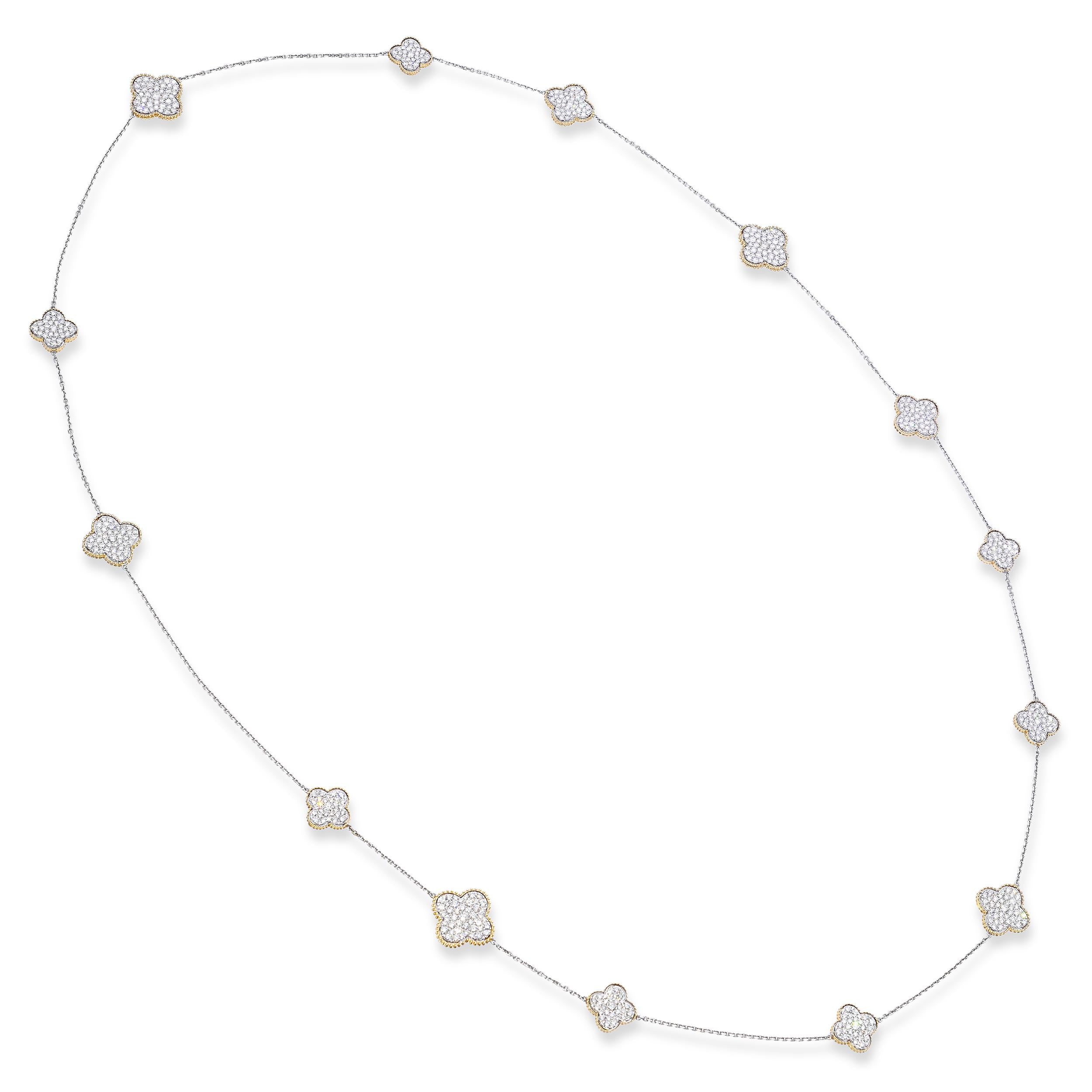 14k Two-tone Gold 13.65tcw H VS Diamond Alhambra Necklace