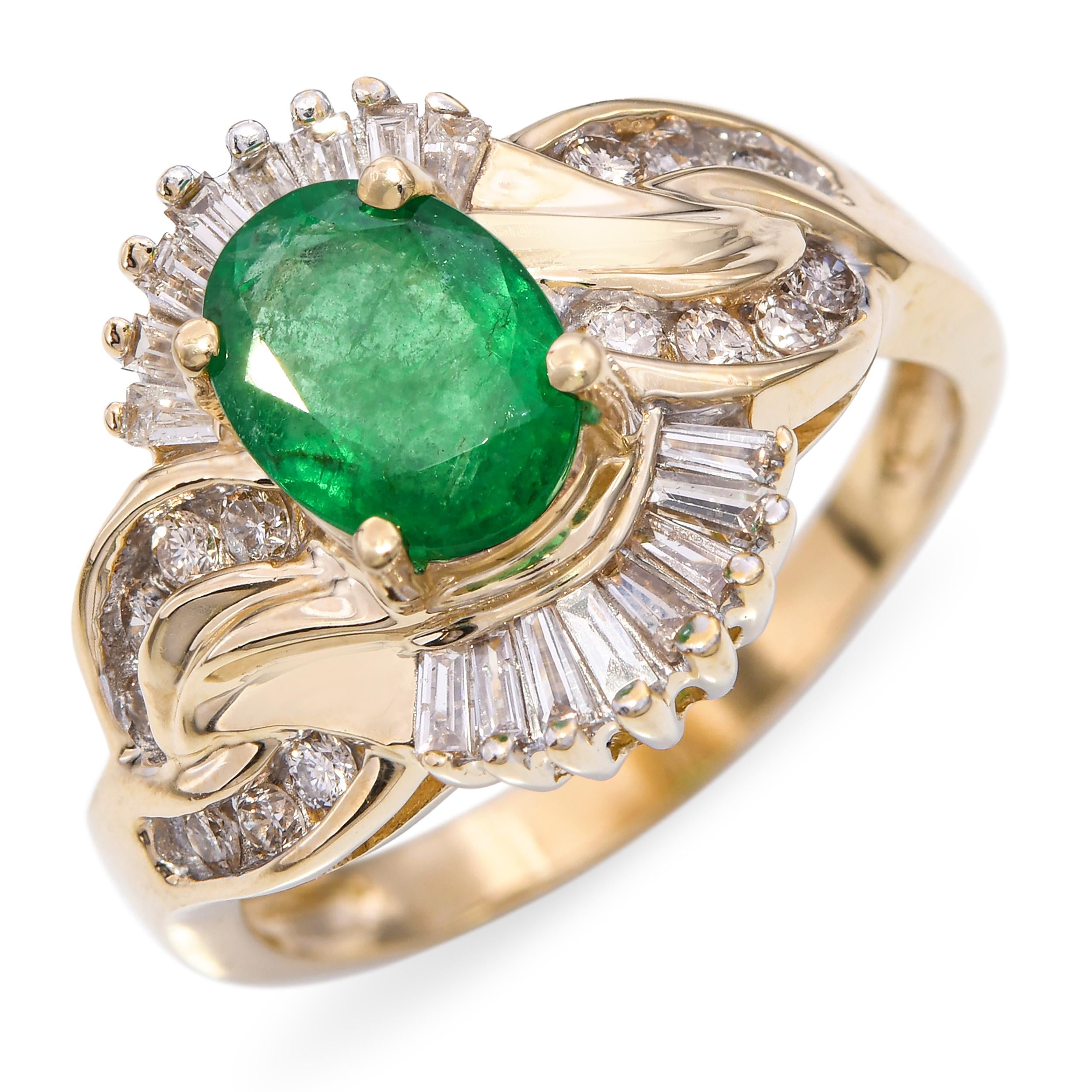 Vintage 14k Yellow Gold 1.01ct Emerald and Diamond Ring