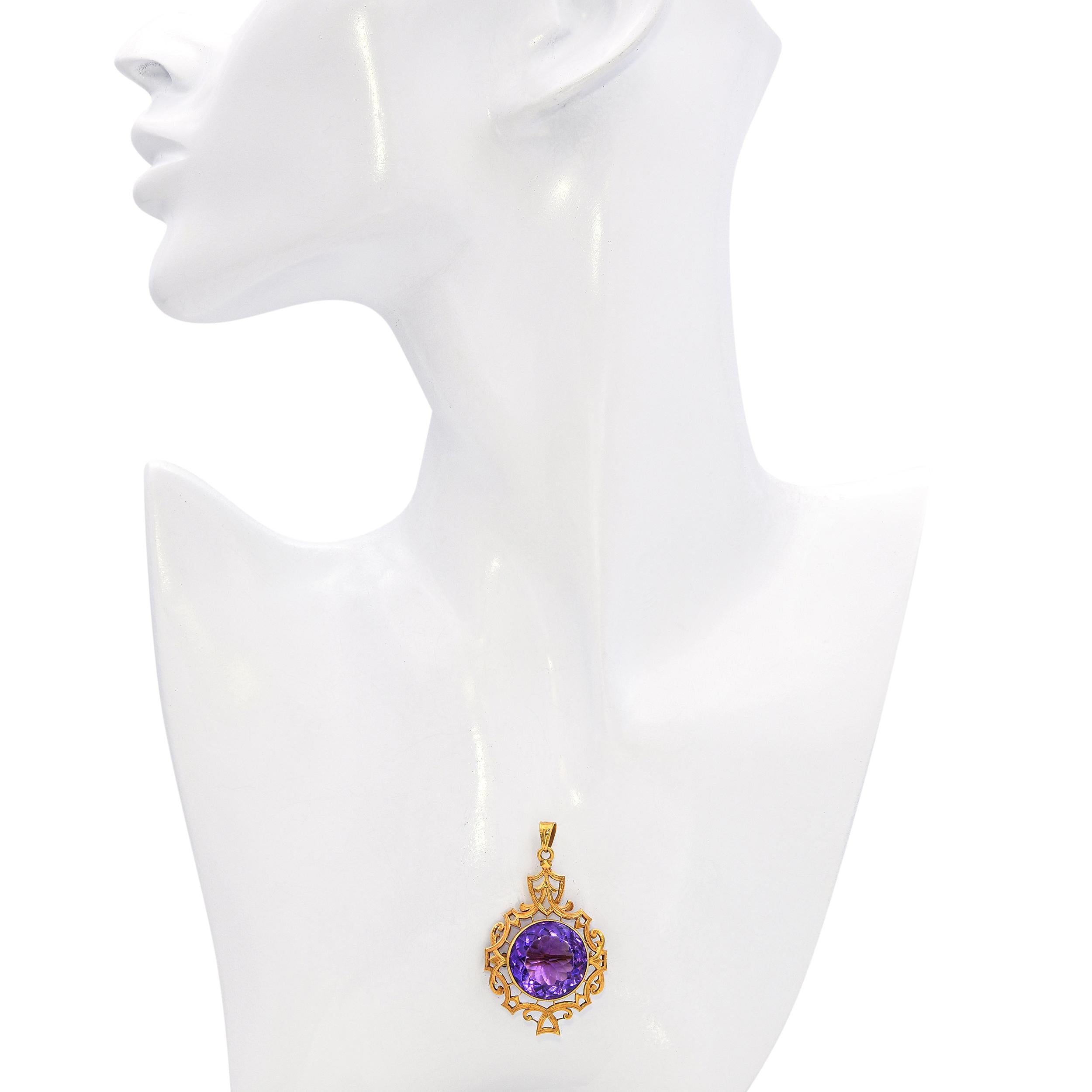 Vintage 14k Yellow Gold 14.26ct Amethyst Woven Motif Pendant