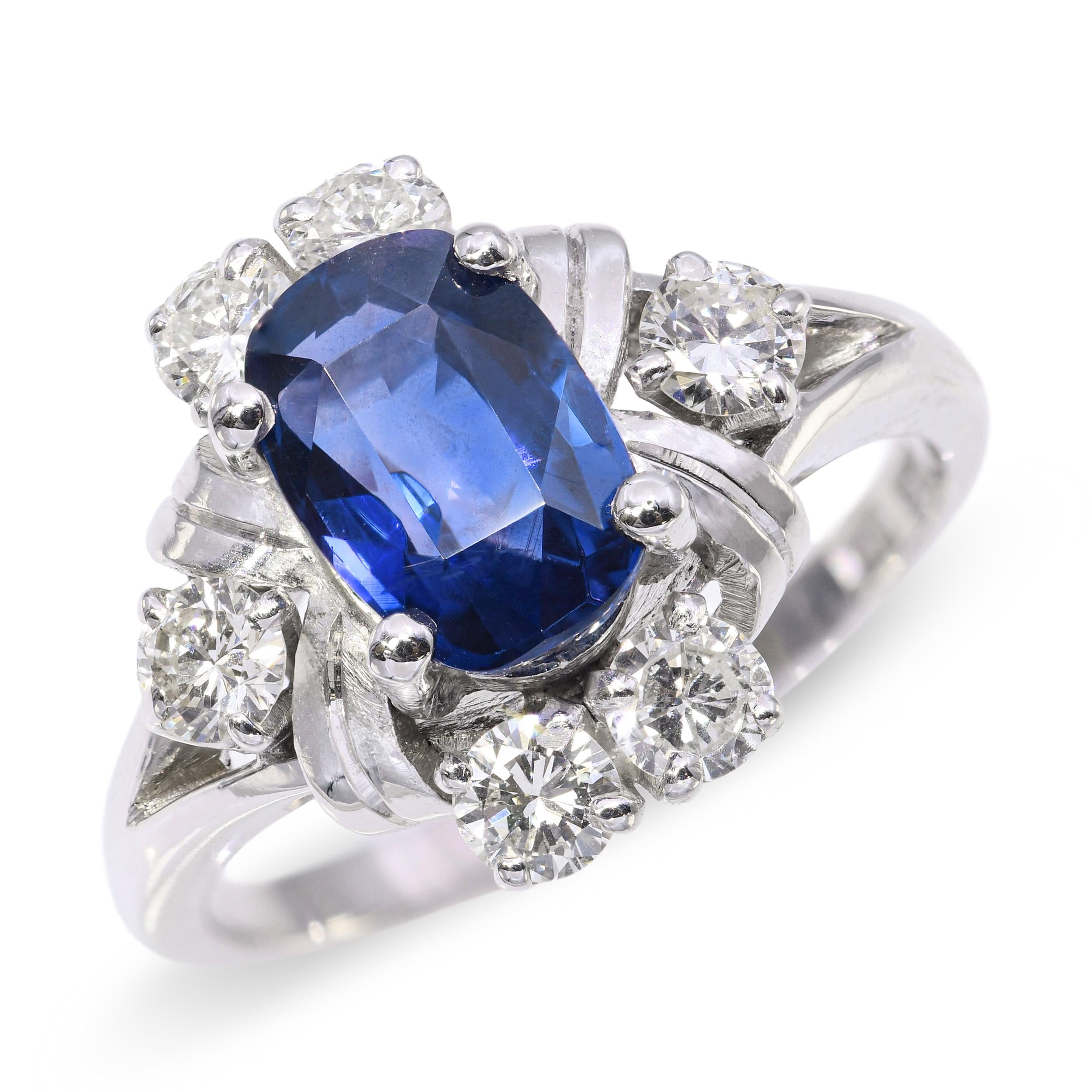 Vintage 14k White Gold 1.51ct Violet Blue Sapphire and Diamond Ring