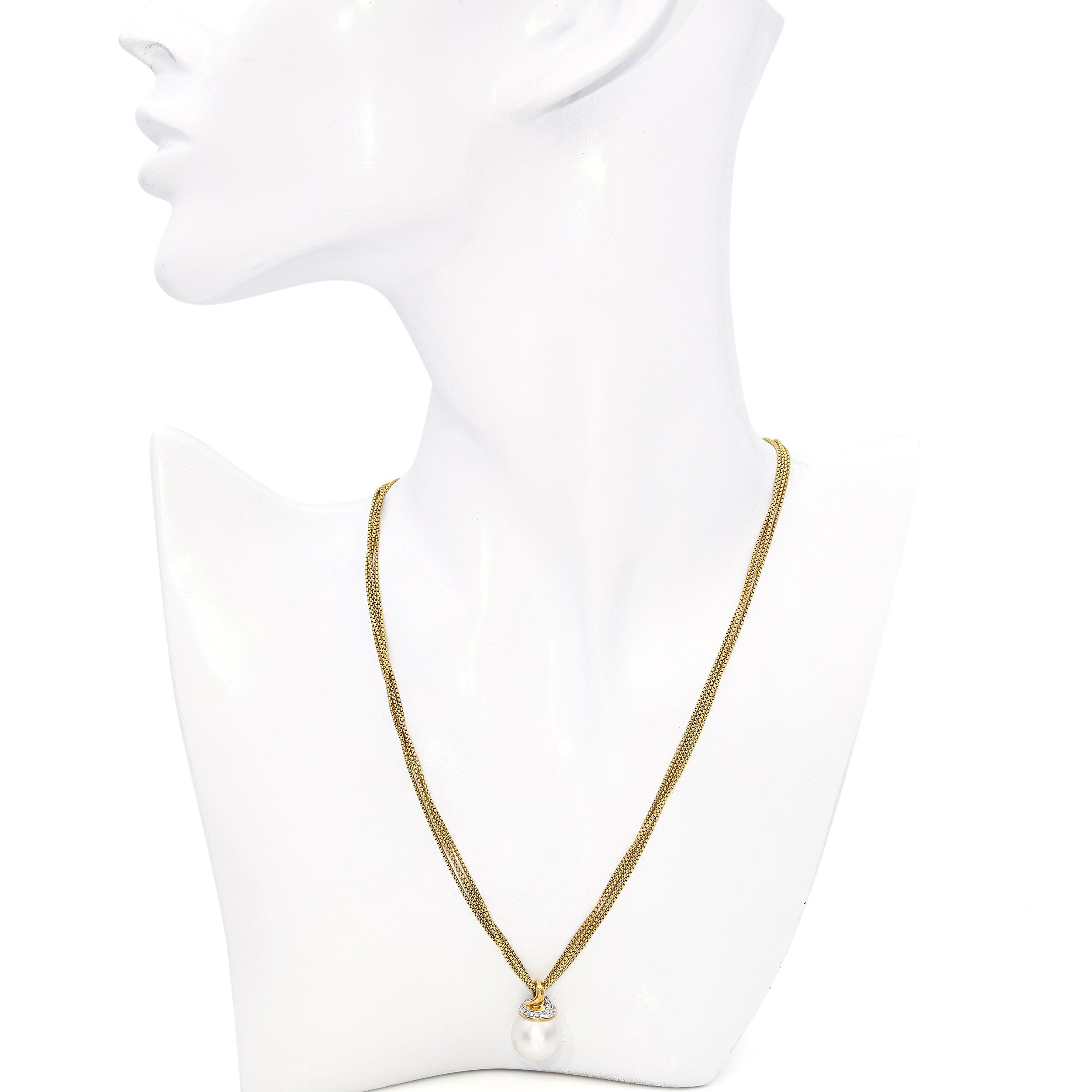 David Yurman 18k Yellow Gold Diamond Pearl Pendant Multistrand Necklace