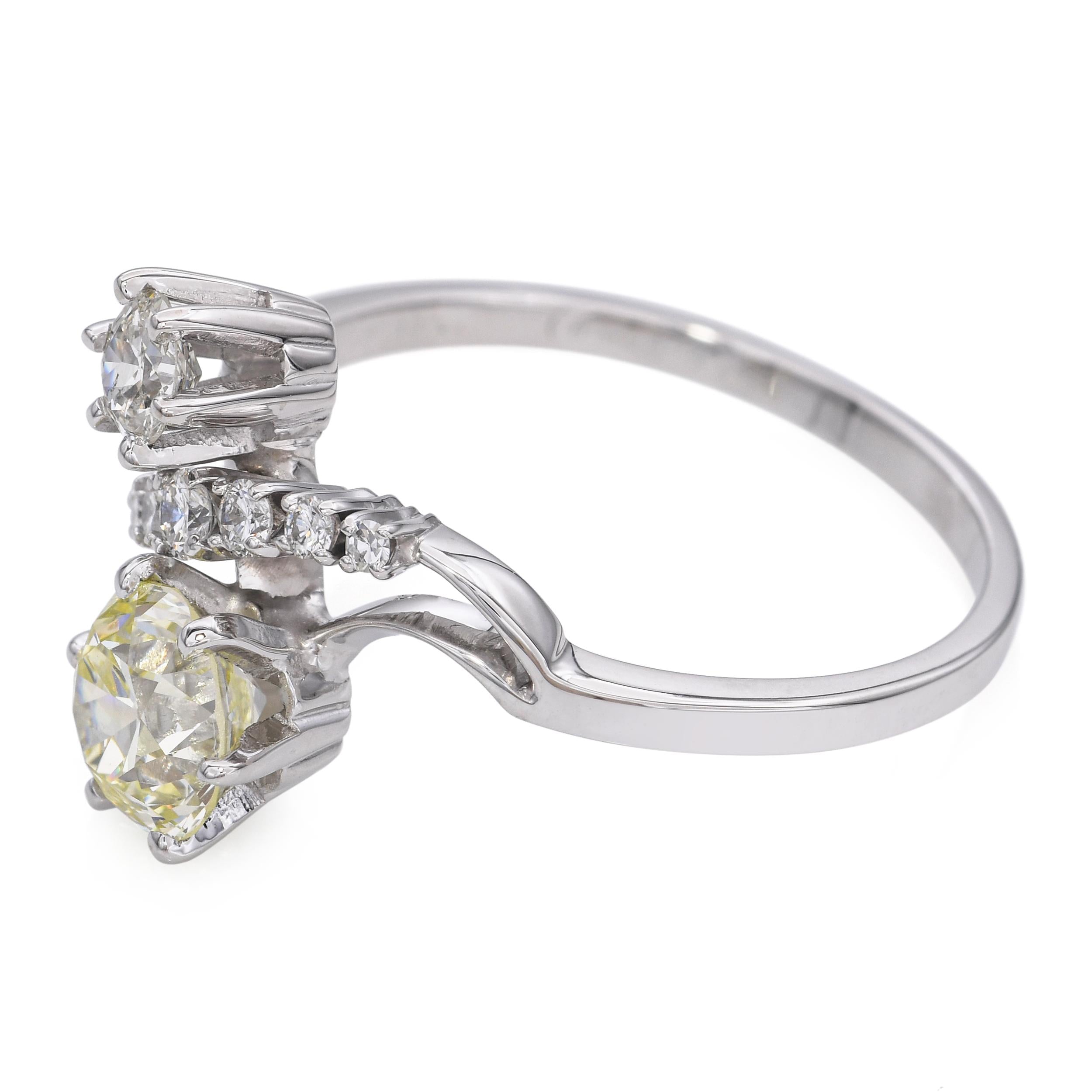 Vintage 18k White Gold 1.75tcw Yellow Old Euro Diamond Statement Ring