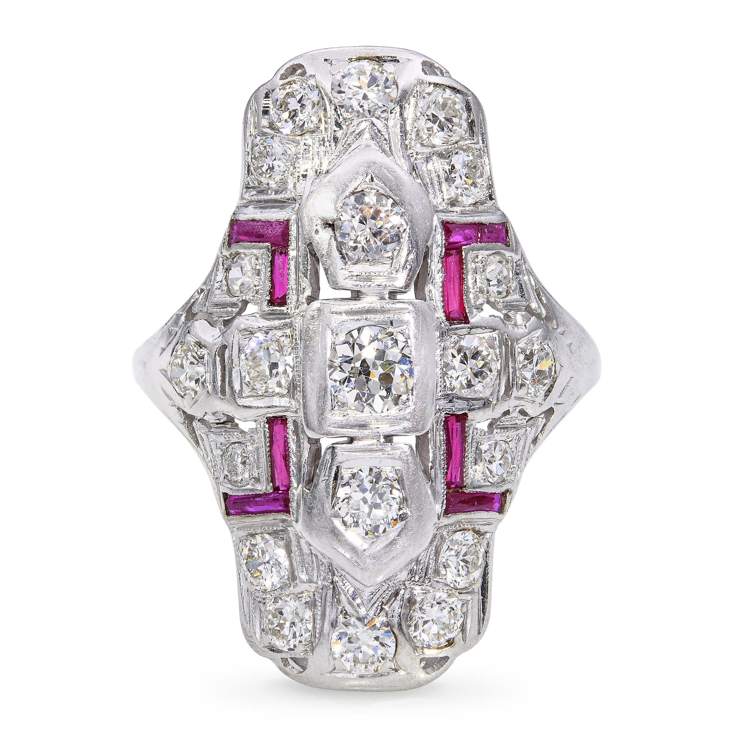 Art Deco 18k White Gold Diamond and Ruby Dinner Ring – Blue Ribbon Rarities