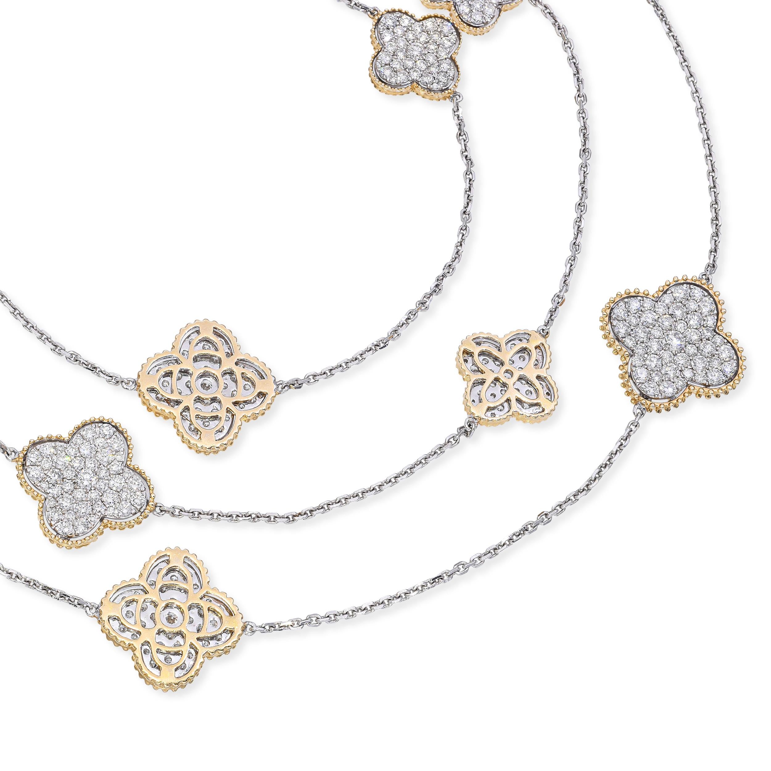 14k Two-tone Gold 13.65tcw H VS Diamond Alhambra Necklace