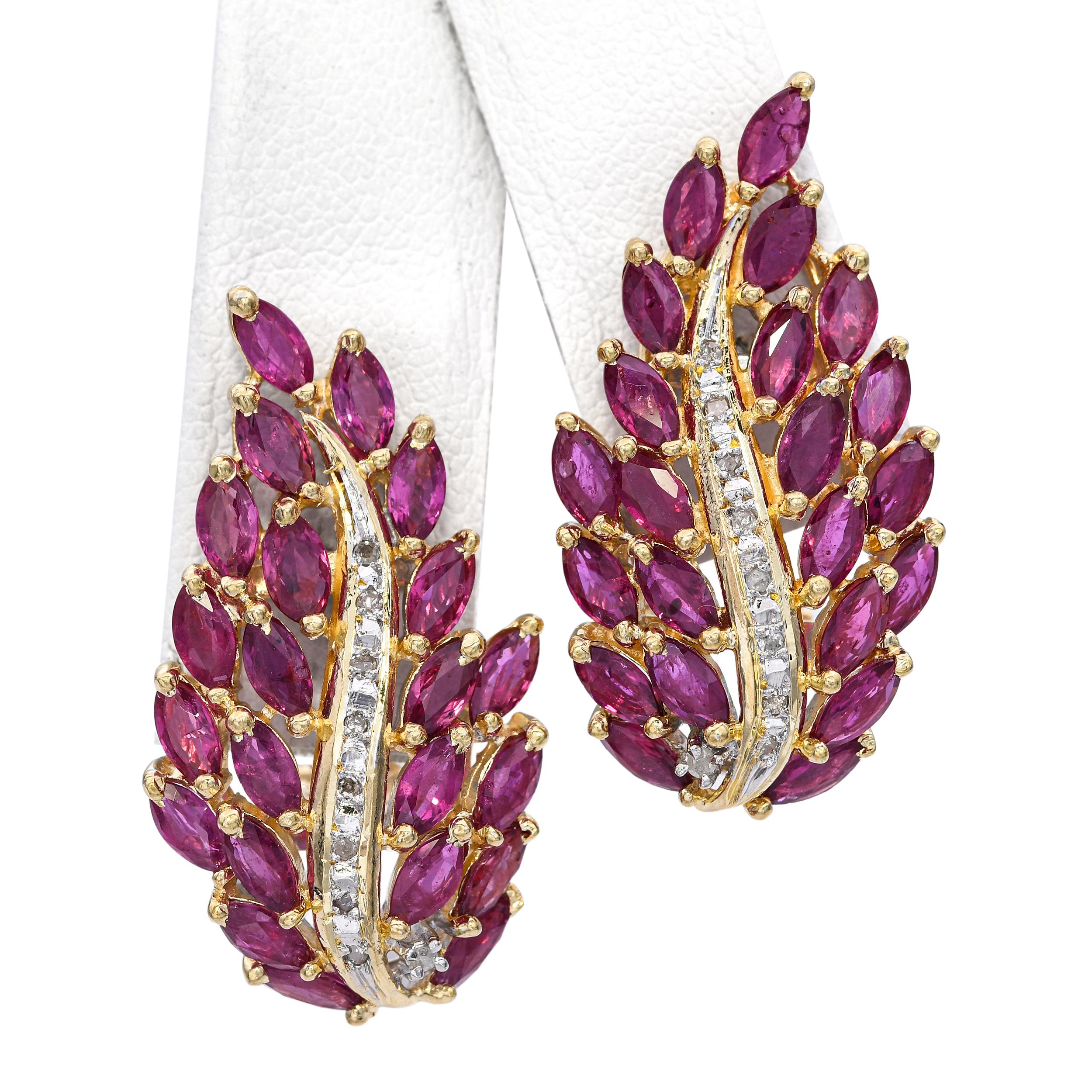 Vintage 14k Two-Tone Gold Ruby and Diamond Pendant & Earrings Set