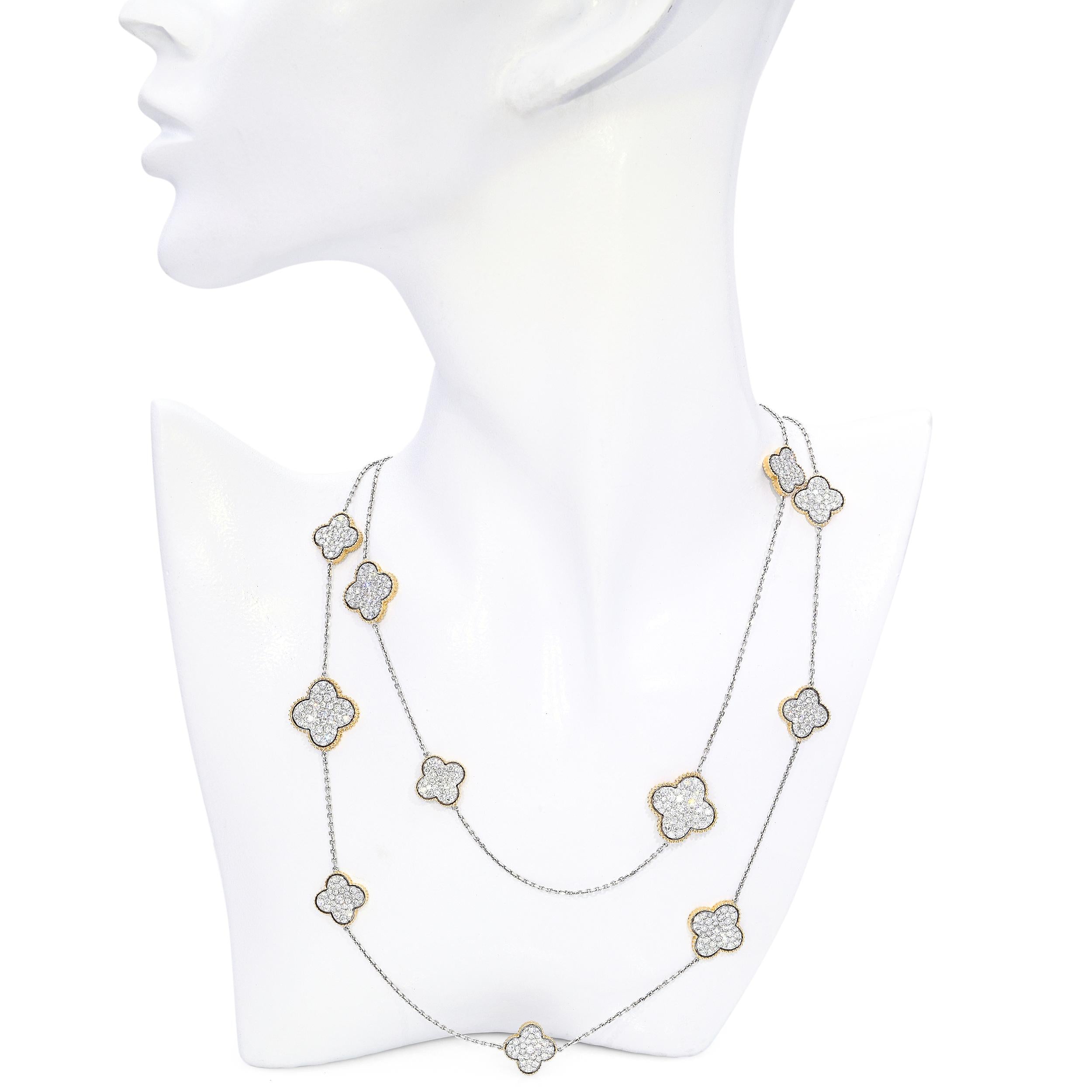 14k Two-tone Gold 13.65tcw H VS Diamond Alhambra Necklace