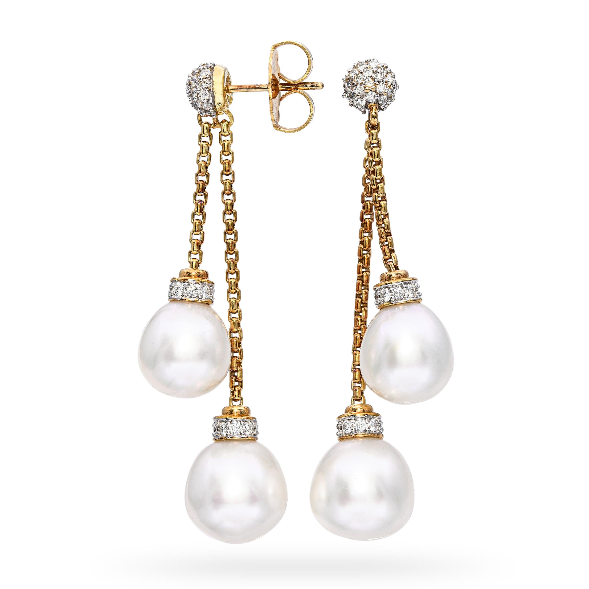 David Yurman 18k Yellow Gold Diamond and Pearl Dangle Earrings