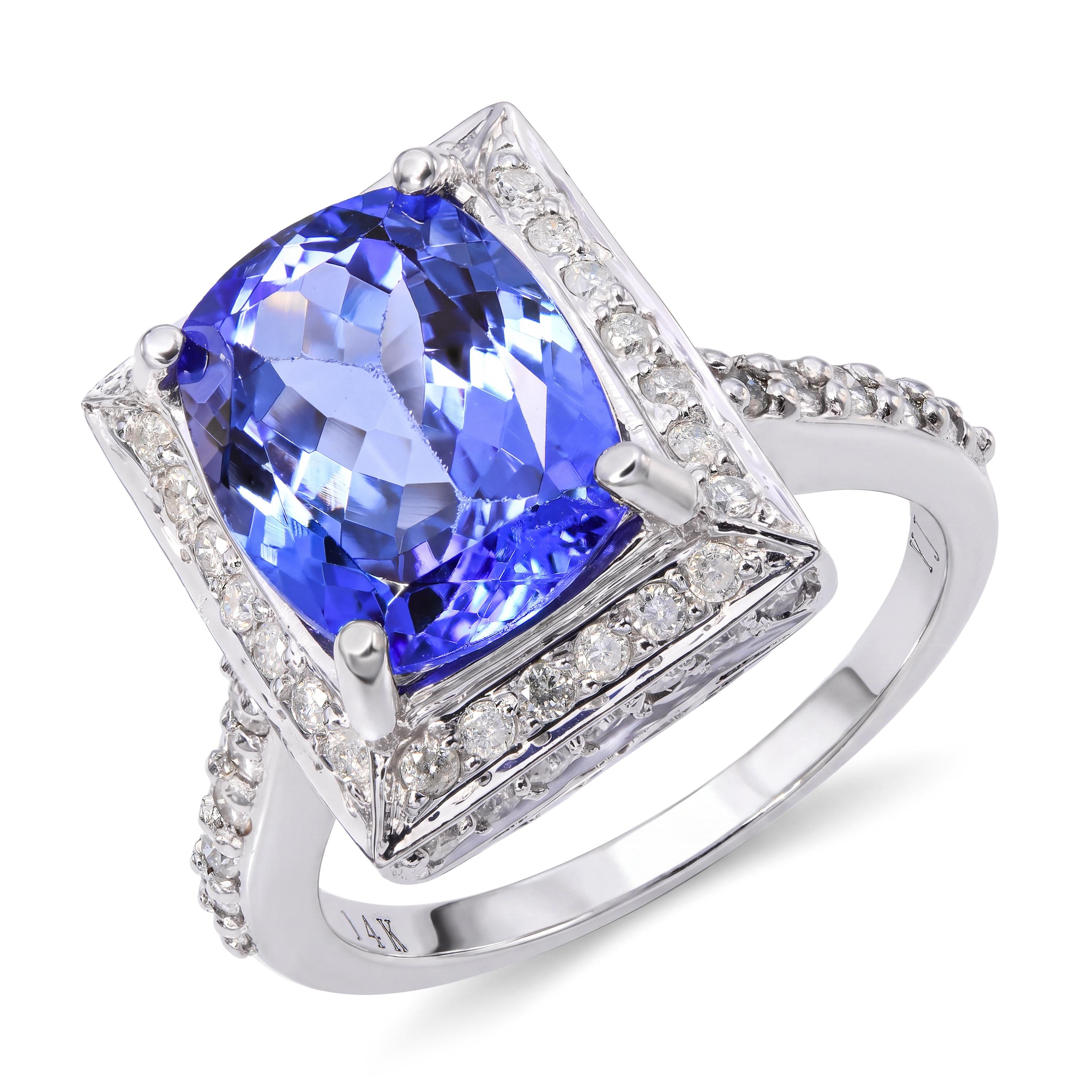 14k White Gold 4.09ct Tanzanite and Diamond Ring