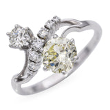 Vintage 18k White Gold 1.75tcw Yellow Old Euro Diamond Statement Ring