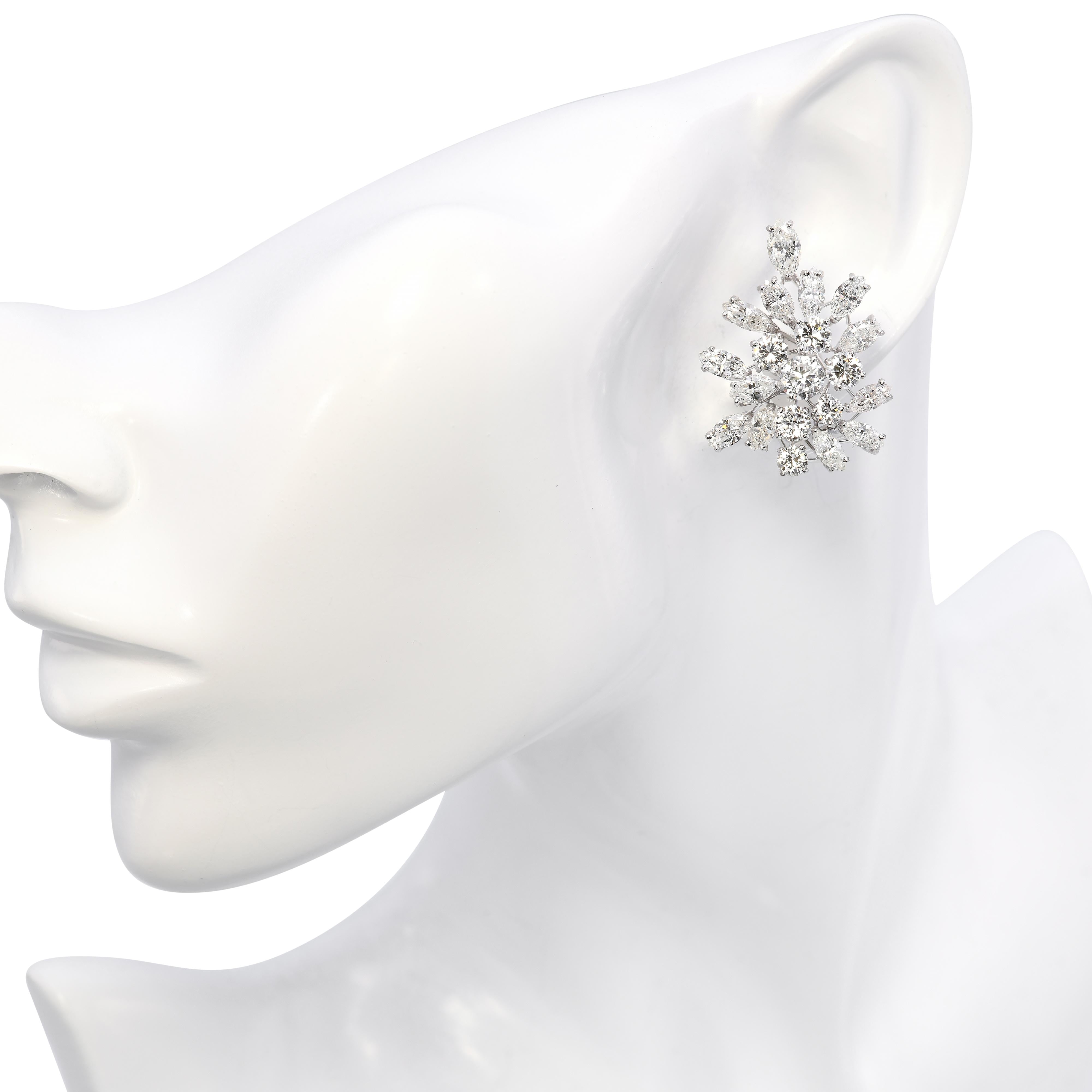 Vintage Platinum 10.15tcw I VS Diamond Cluster Statement Earrings