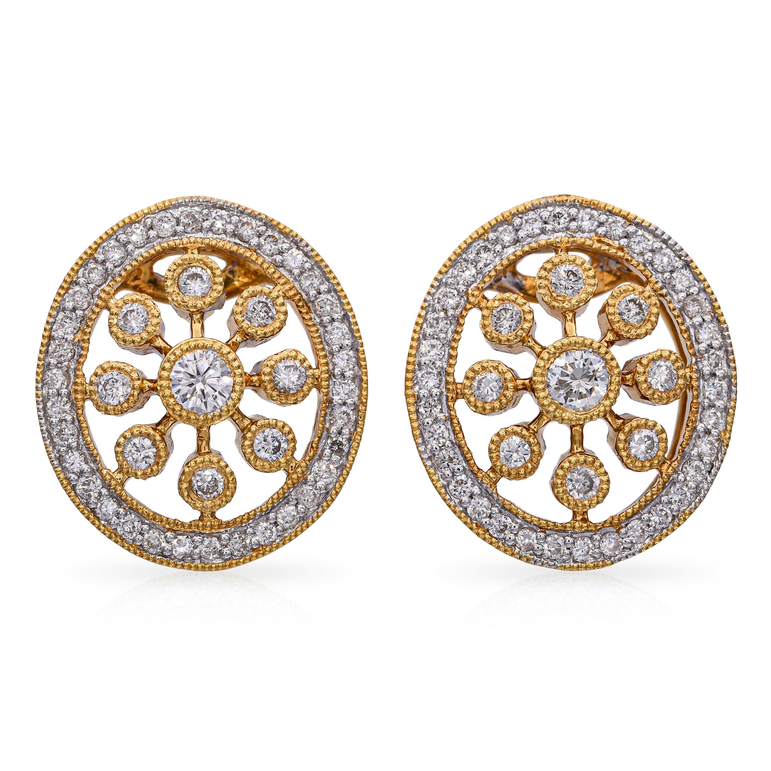18k Yellow Gold 1.01tcw Diamond Motif Earrings