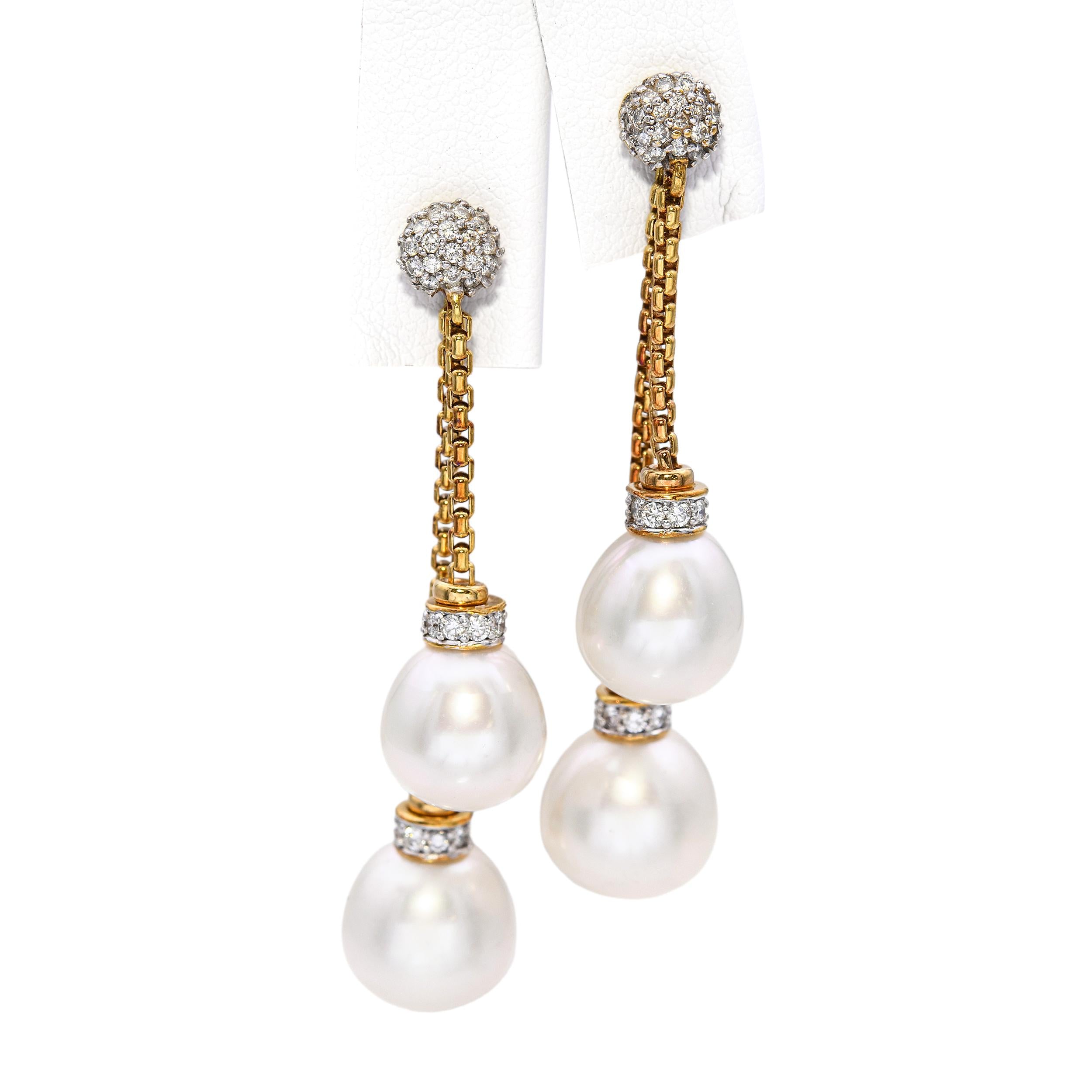 David Yurman 18k Yellow Gold Diamond and Pearl Dangle Earrings