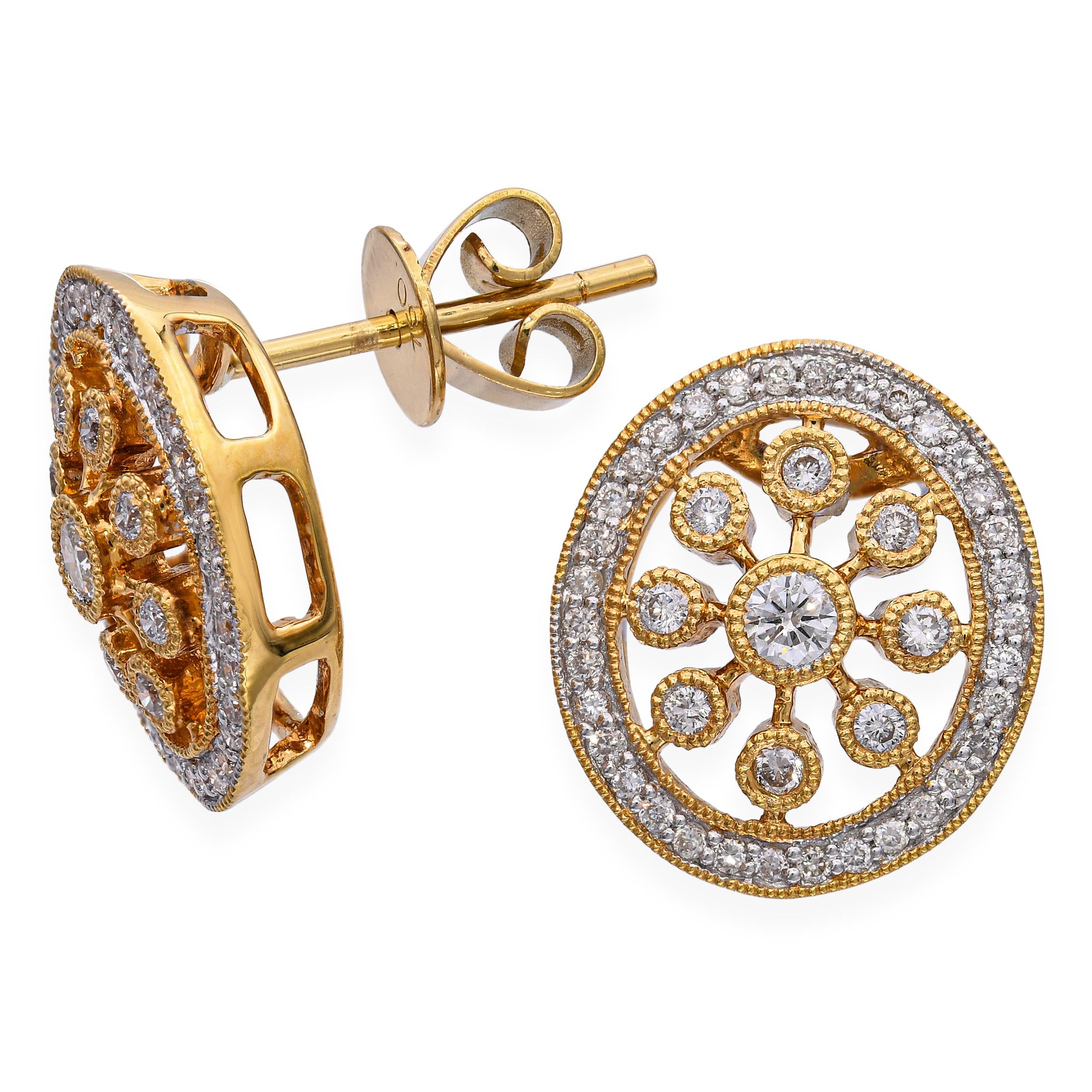 18k Yellow Gold 1.01tcw Diamond Motif Earrings