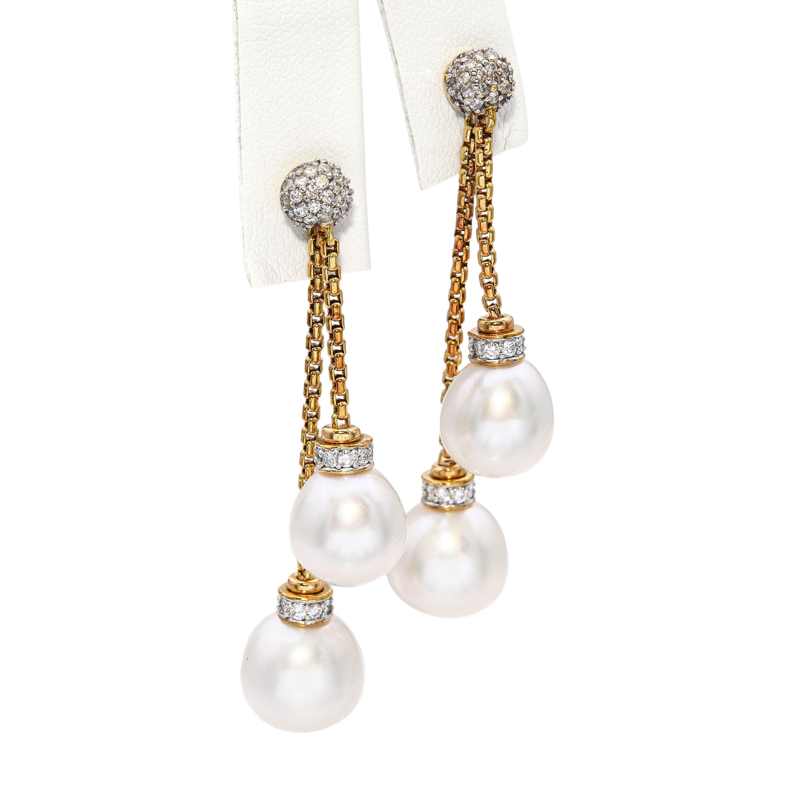 David Yurman 18k Yellow Gold Diamond and Pearl Dangle Earrings