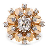 Vintage 14k Yellow Gold GIA 1.44ct L Si1 Old Mine Cut Diamond Starburst Ring