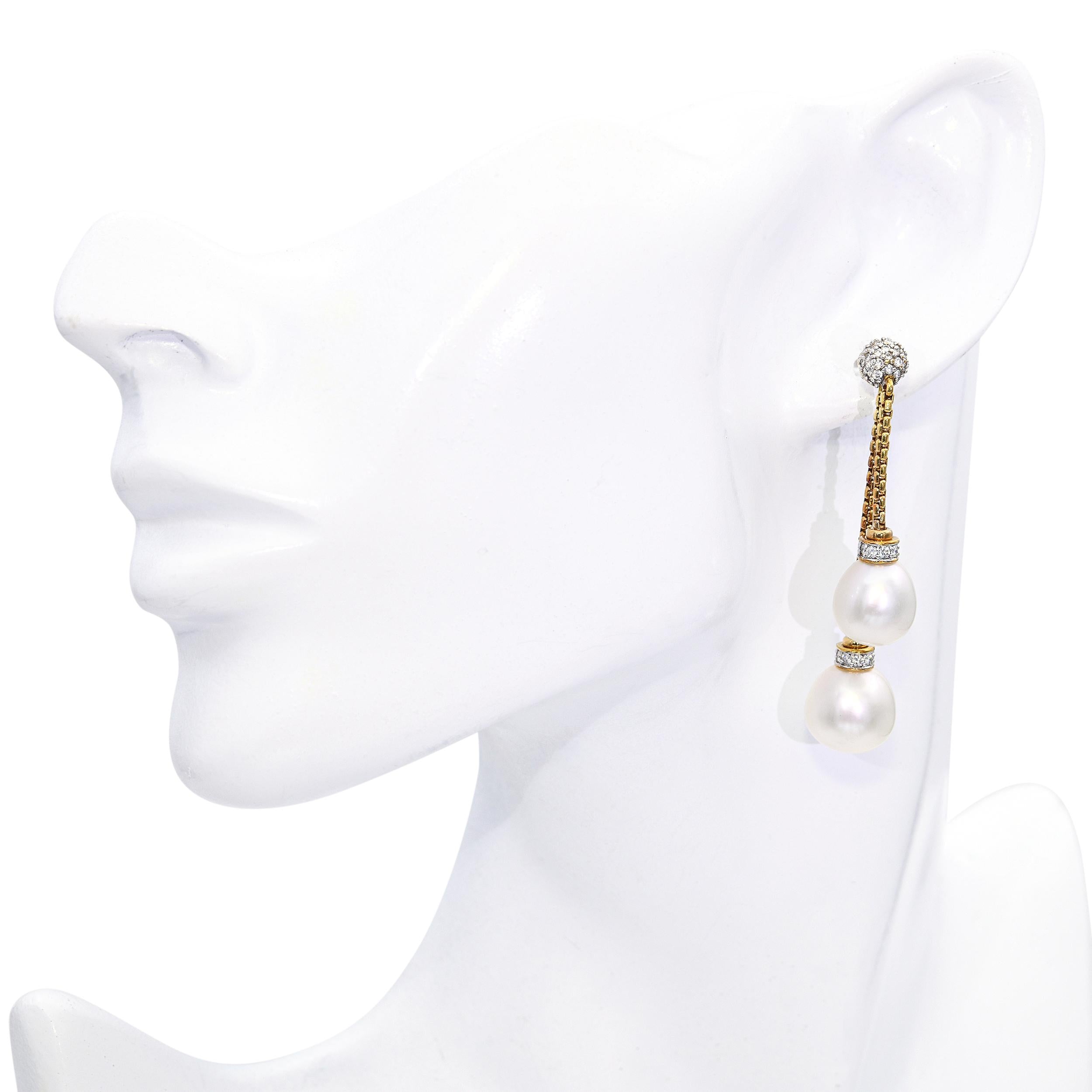 David Yurman 18k Yellow Gold Diamond and Pearl Dangle Earrings