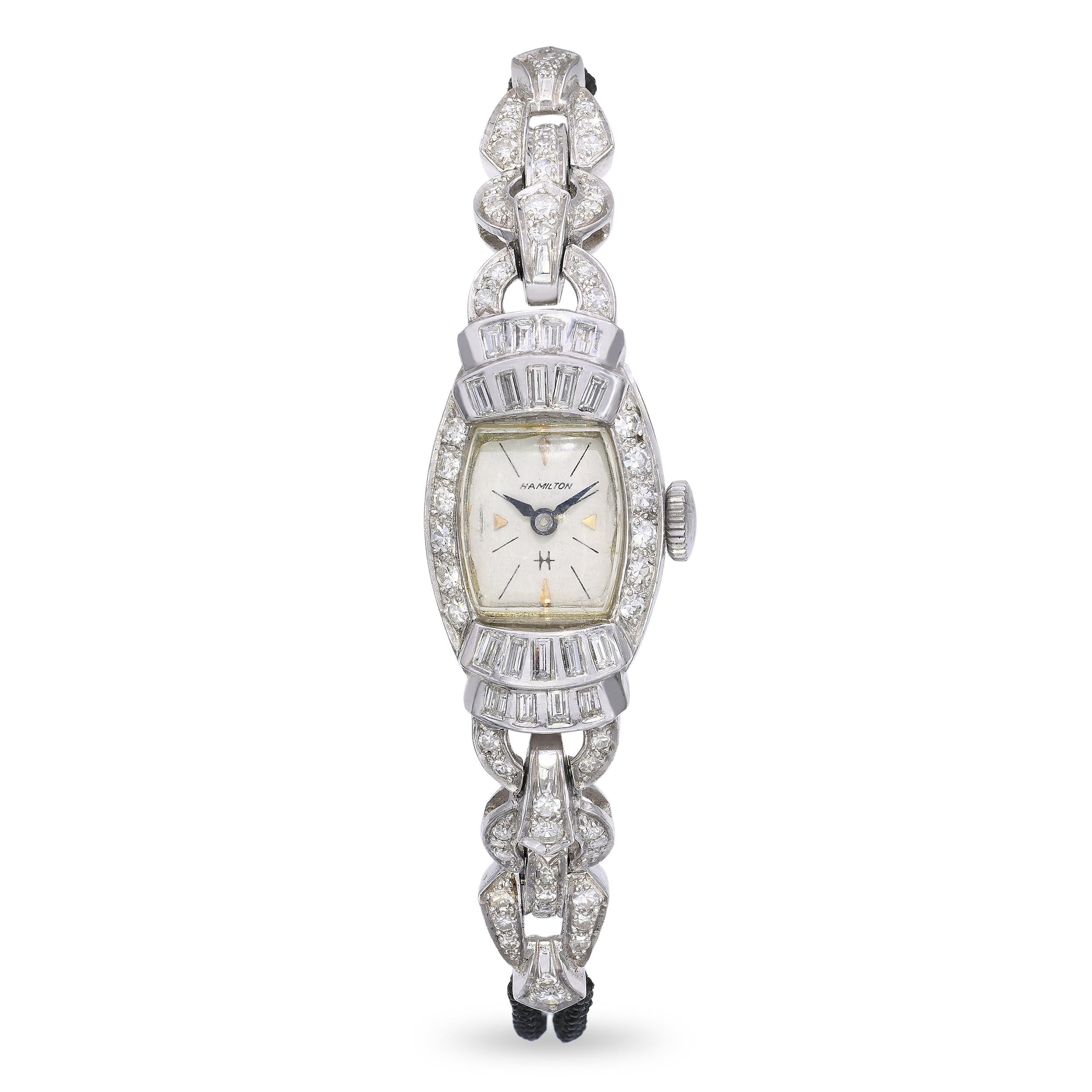 Art Deco Platinum Hamilton 1.08tcw Diamond Women's Cocktail Watch