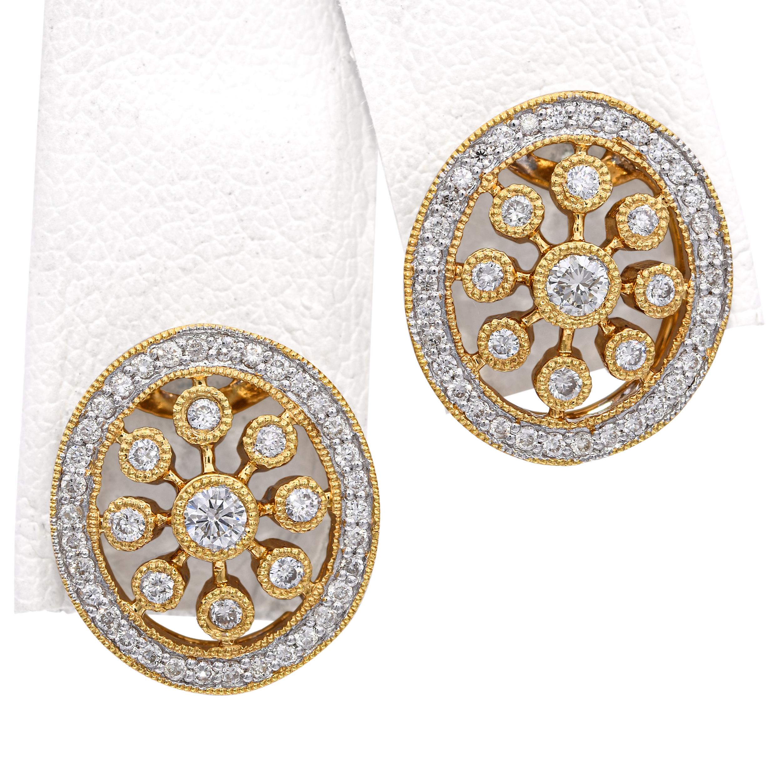 18k Yellow Gold 1.01tcw Diamond Motif Earrings