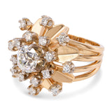 Vintage 14k Yellow Gold GIA 1.44ct L Si1 Old Mine Cut Diamond Starburst Ring