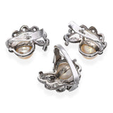 Vintage 9k White Gold Single Cut Diamond and Pearl Ring and Stud Earring Set