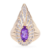 Erte 14k Yellow Gold Amethyst and Diamond Peacock Ring