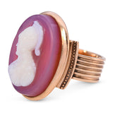 Antique Neoclassical Rose Gold Carved Agate Athena Goddess of War Cameo Ring