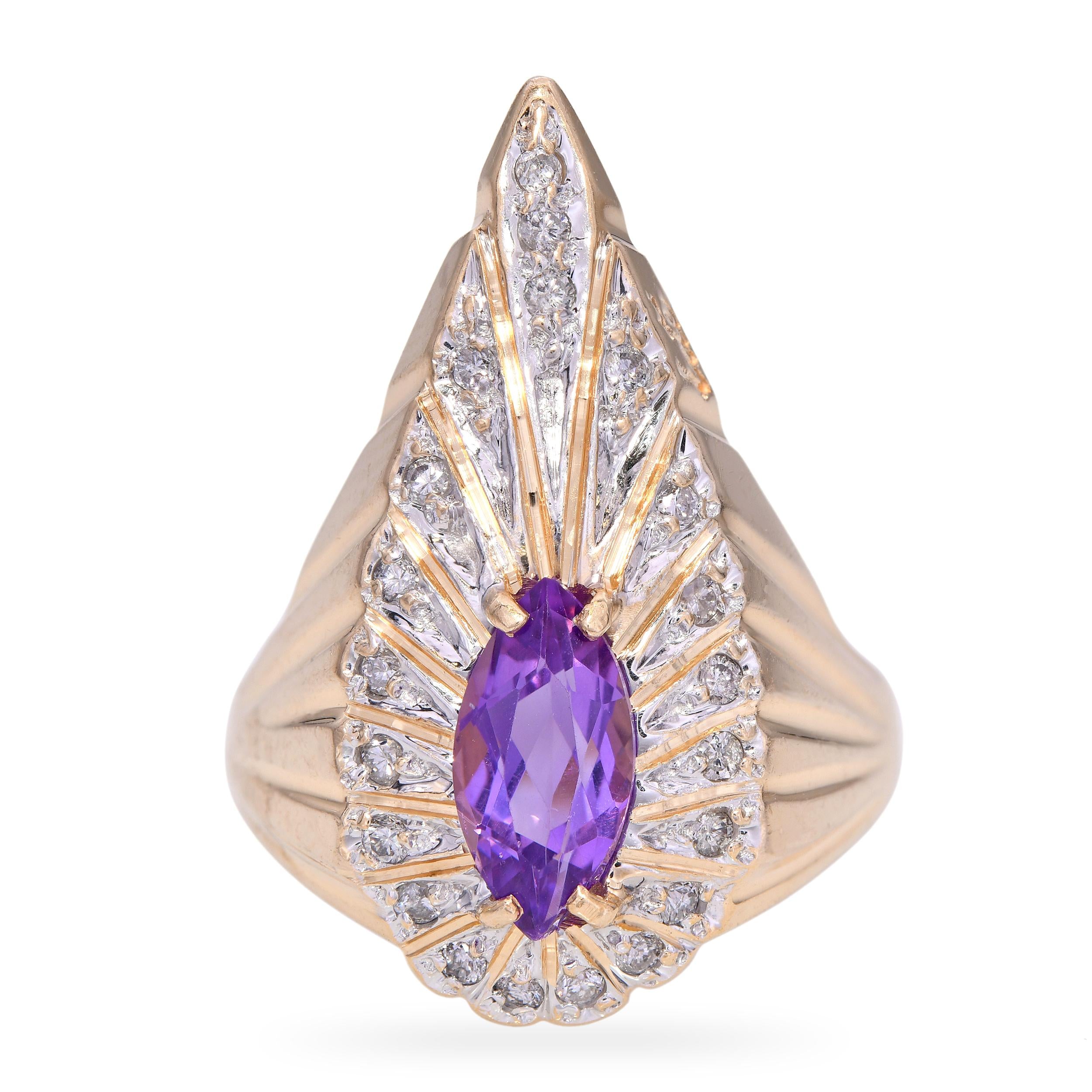 Erte 14k Yellow Gold 0.75tcw Amethyst and Diamond Peacock Ring