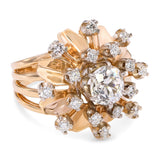 Vintage 14k Yellow Gold GIA 1.44ct L Si1 Old Mine Cut Diamond Starburst Ring