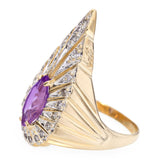 Erte 14k Yellow Gold Amethyst and Diamond Peacock Ring