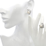 Vintage 9k White Gold Single Cut Diamond and Pearl Ring and Stud Earring Set