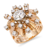 Vintage 14k Yellow Gold GIA 1.44ct L Si1 Old Mine Cut Diamond Starburst Ring