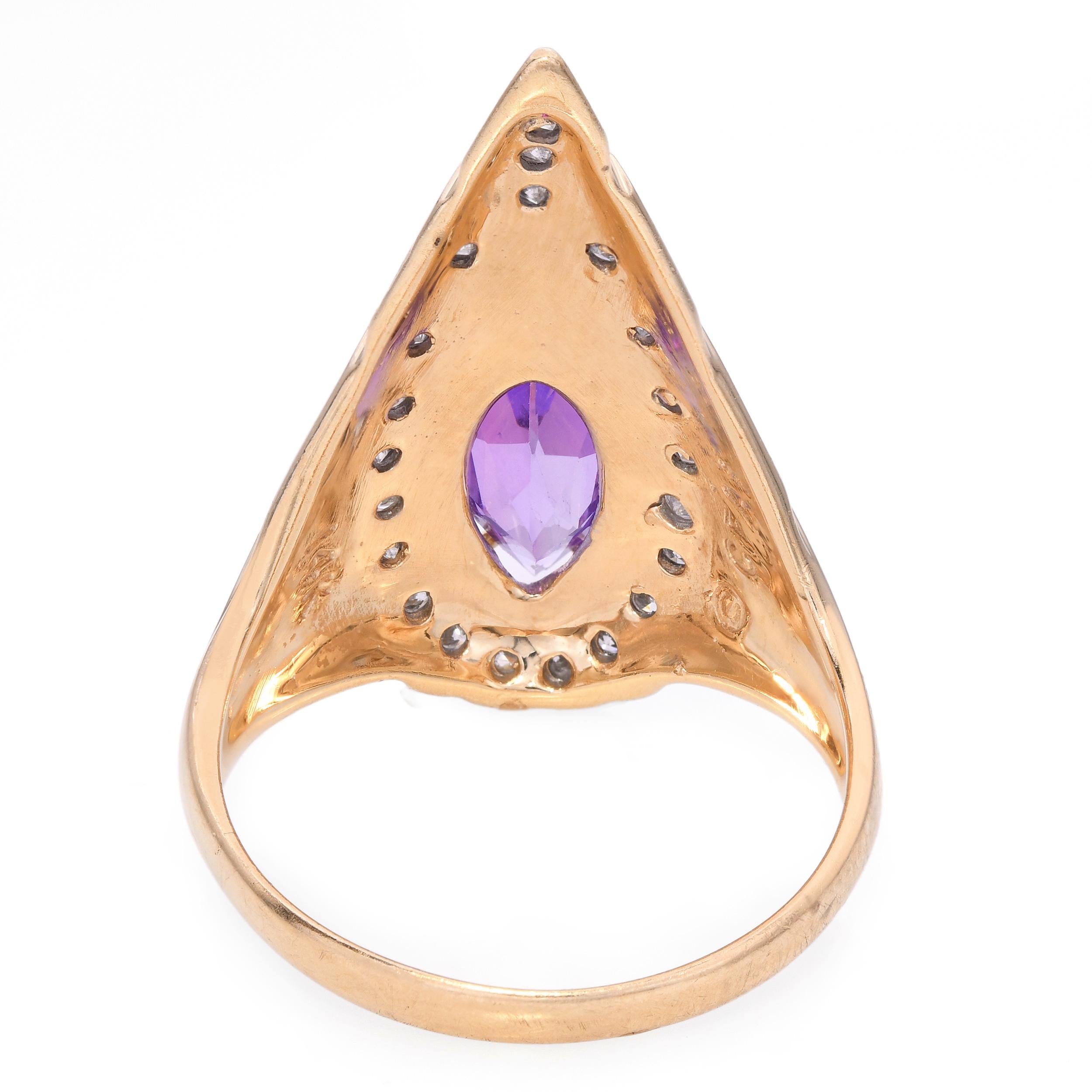 Erte 14k Yellow Gold Amethyst and Diamond Peacock Ring
