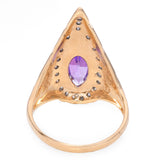Erte 14k Yellow Gold Amethyst and Diamond Peacock Ring