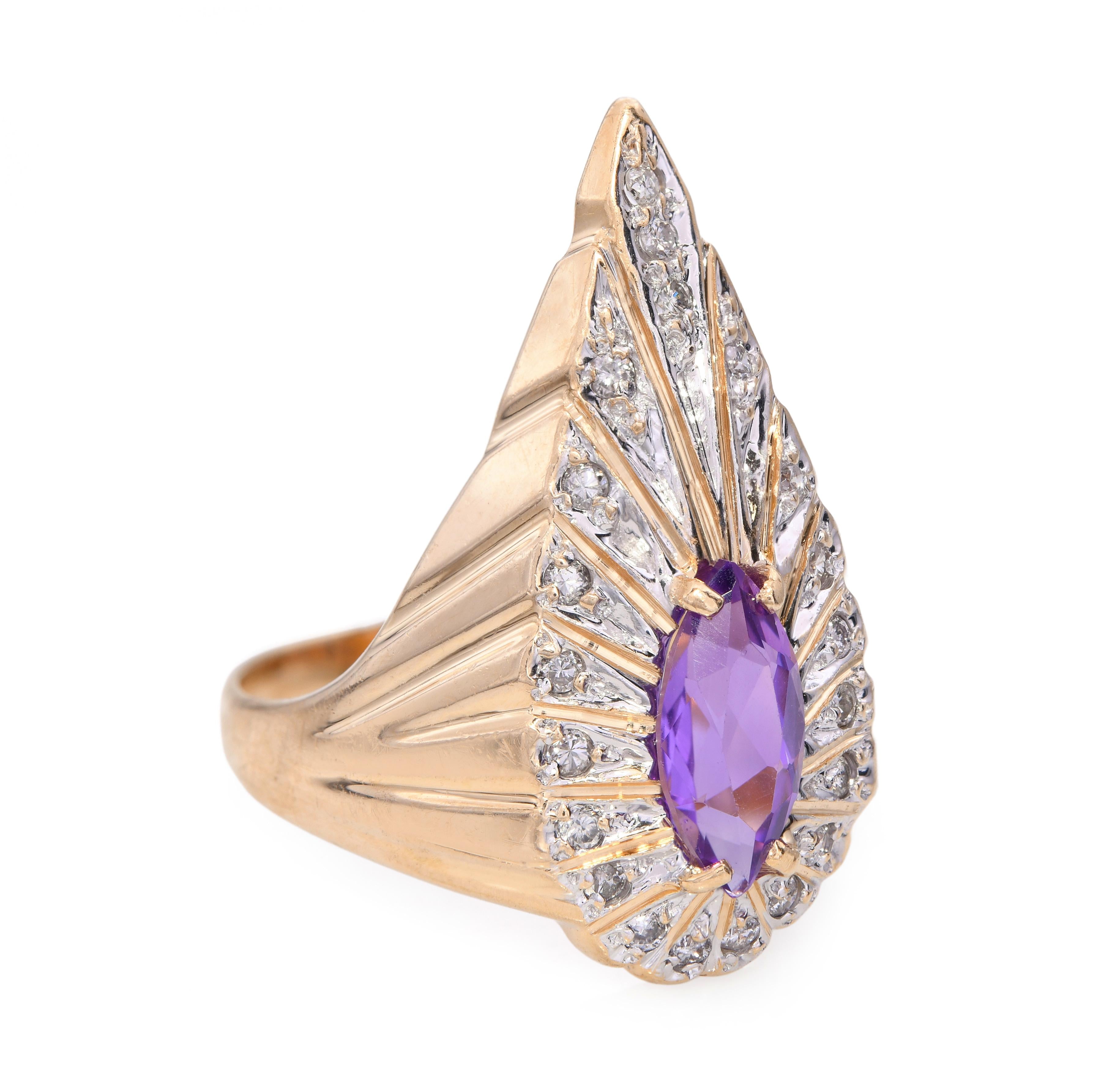 Erte 14k Yellow Gold 0.75tcw Amethyst and Diamond Peacock Ring