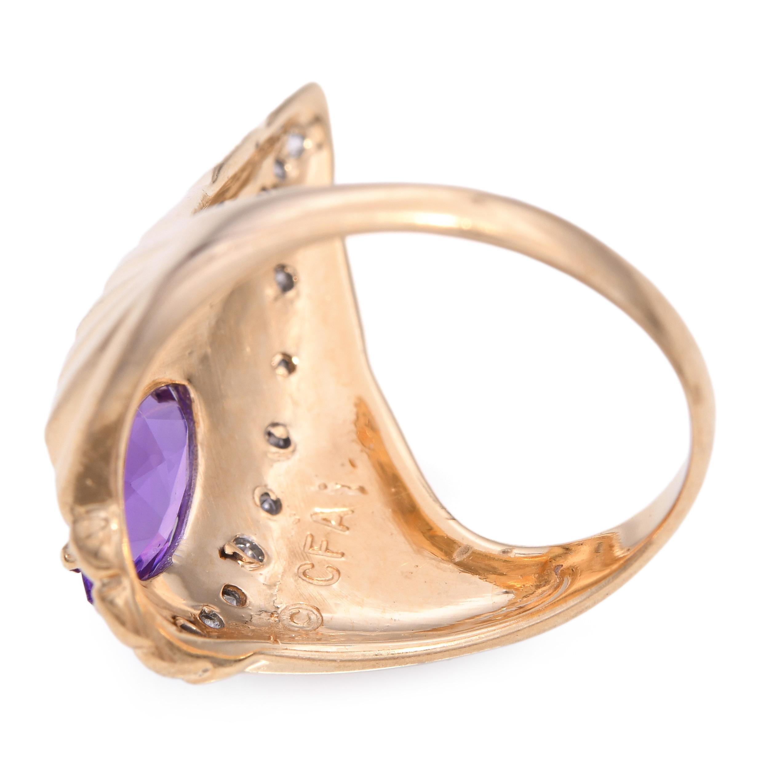 Erte 14k Yellow Gold 0.75tcw Amethyst and Diamond Peacock Ring