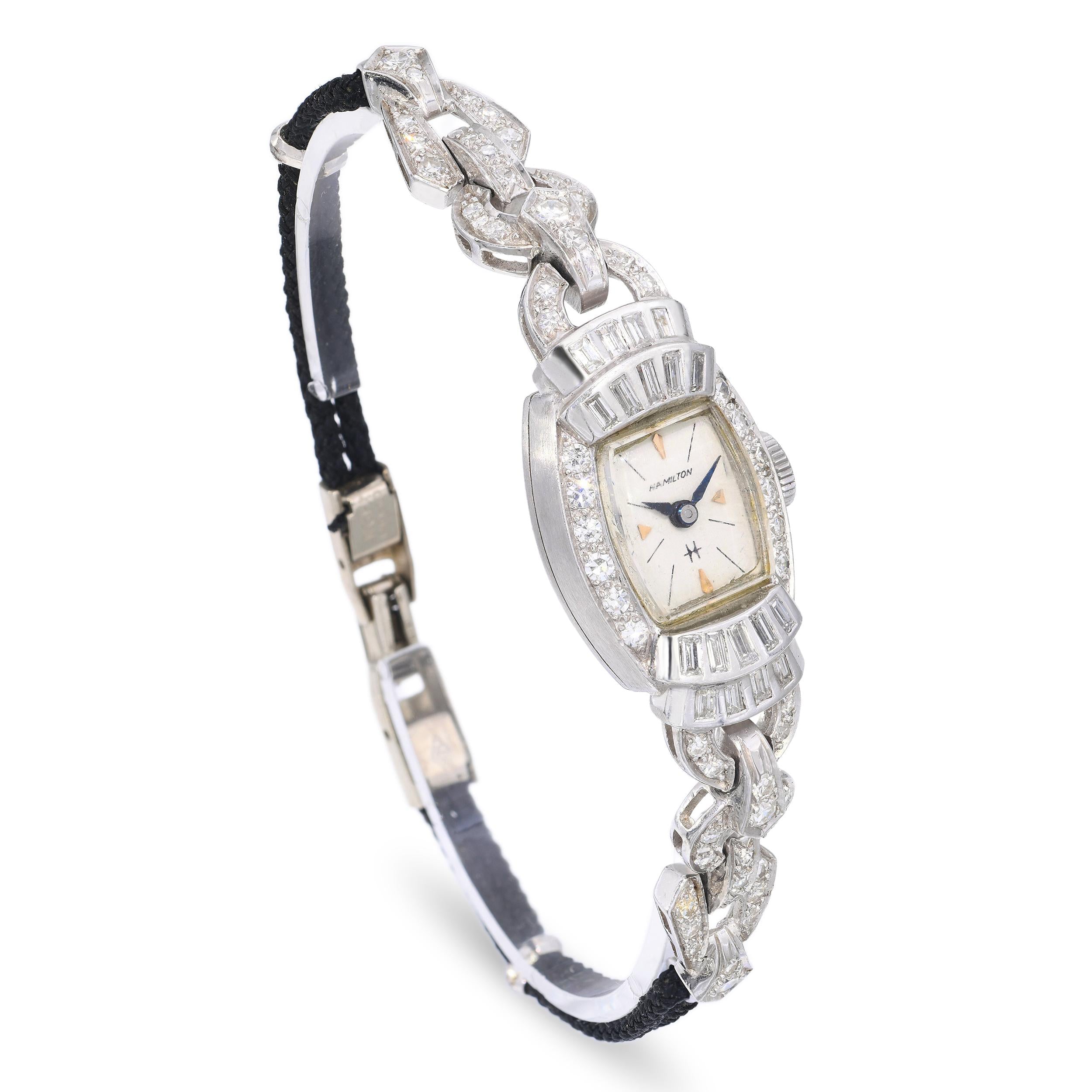 Art Deco Platinum Hamilton 1.08tcw Diamond Women's Cocktail Watch