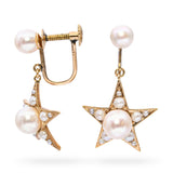 Vintage 14k Yellow Gold Pearl Star Screwback Earrings