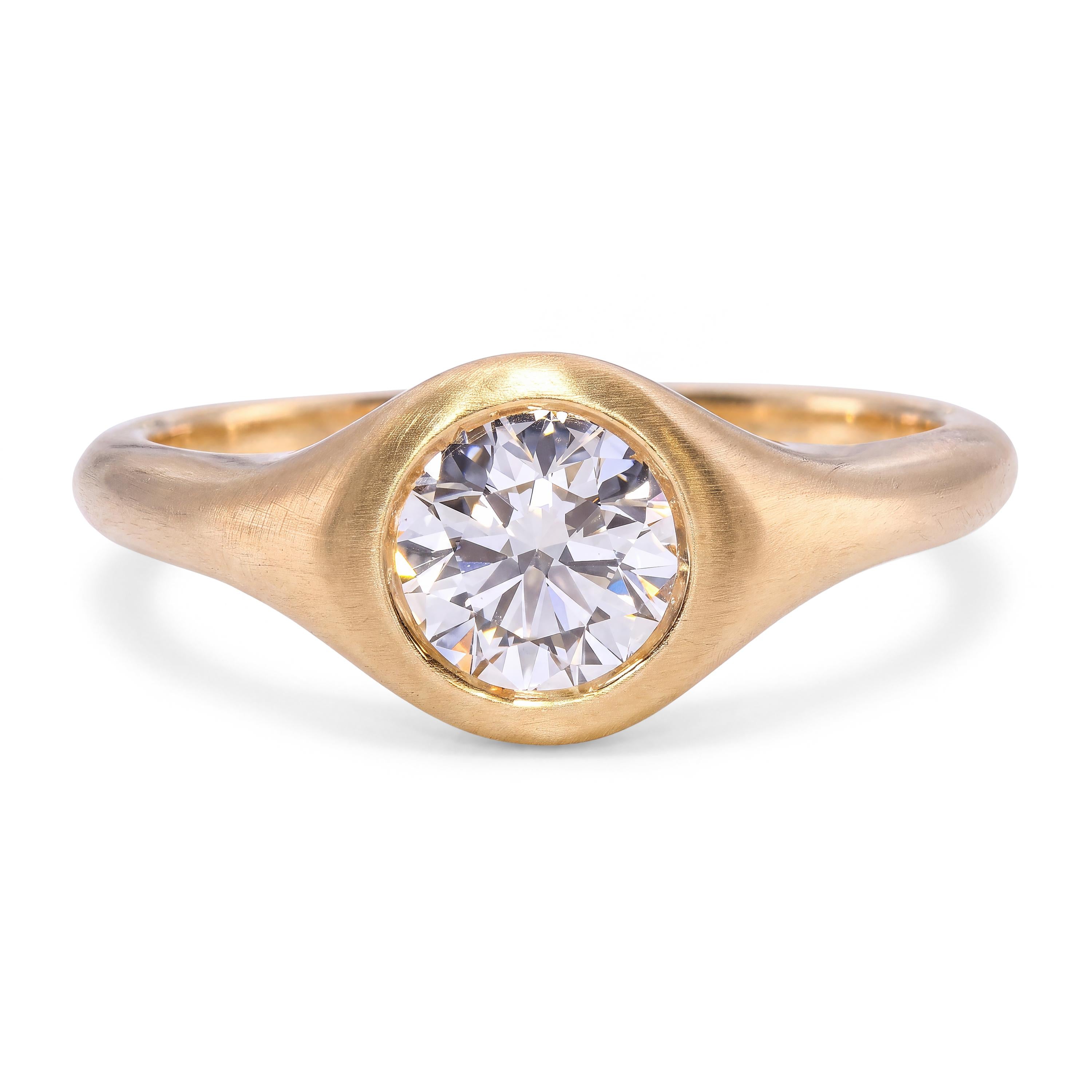 18k Satin Yellow Gold GIA 0.78ct H Internally Flawless Diamond Engagement Ring