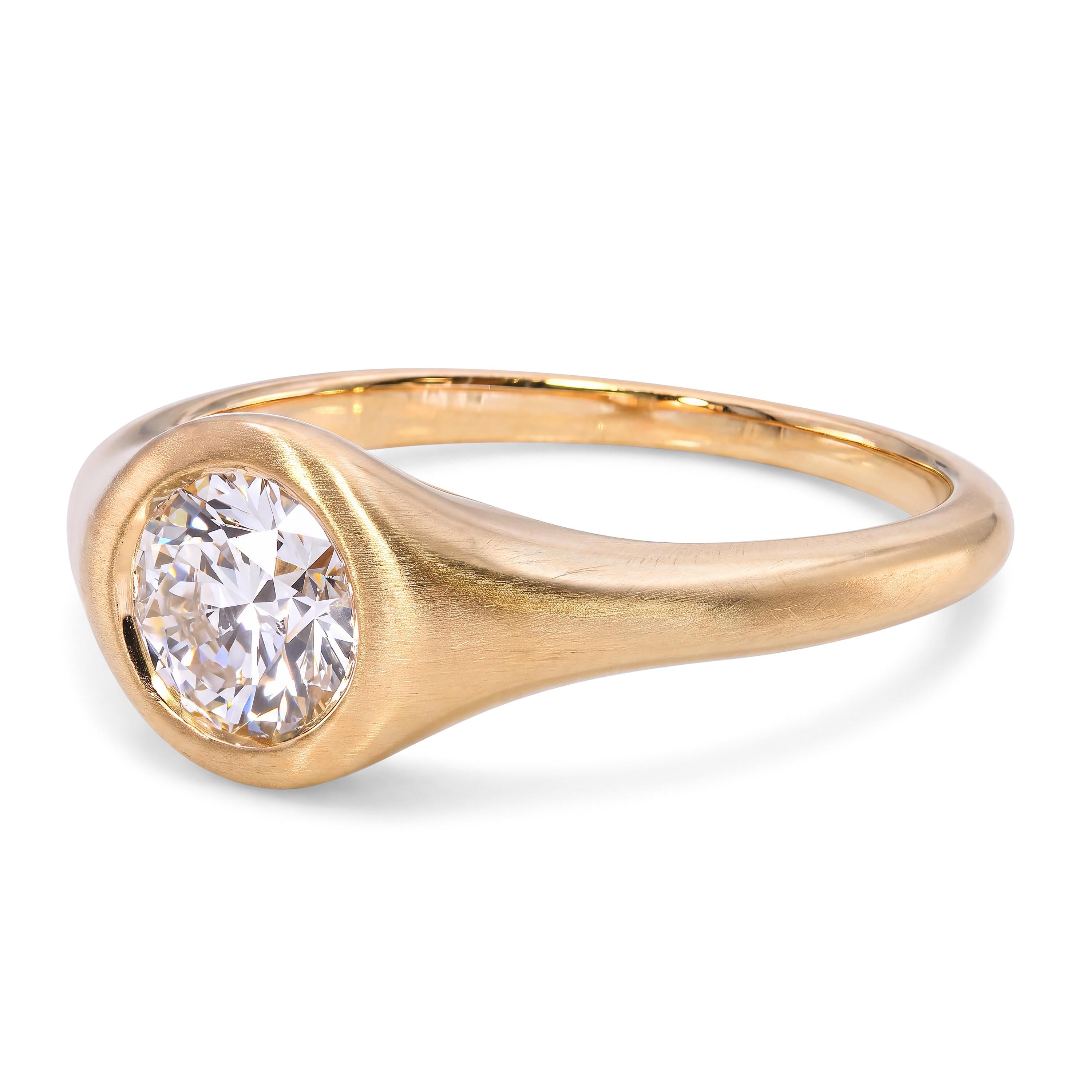 18k Satin Yellow Gold GIA 0.78ct H Internally Flawless Diamond Engagement Ring