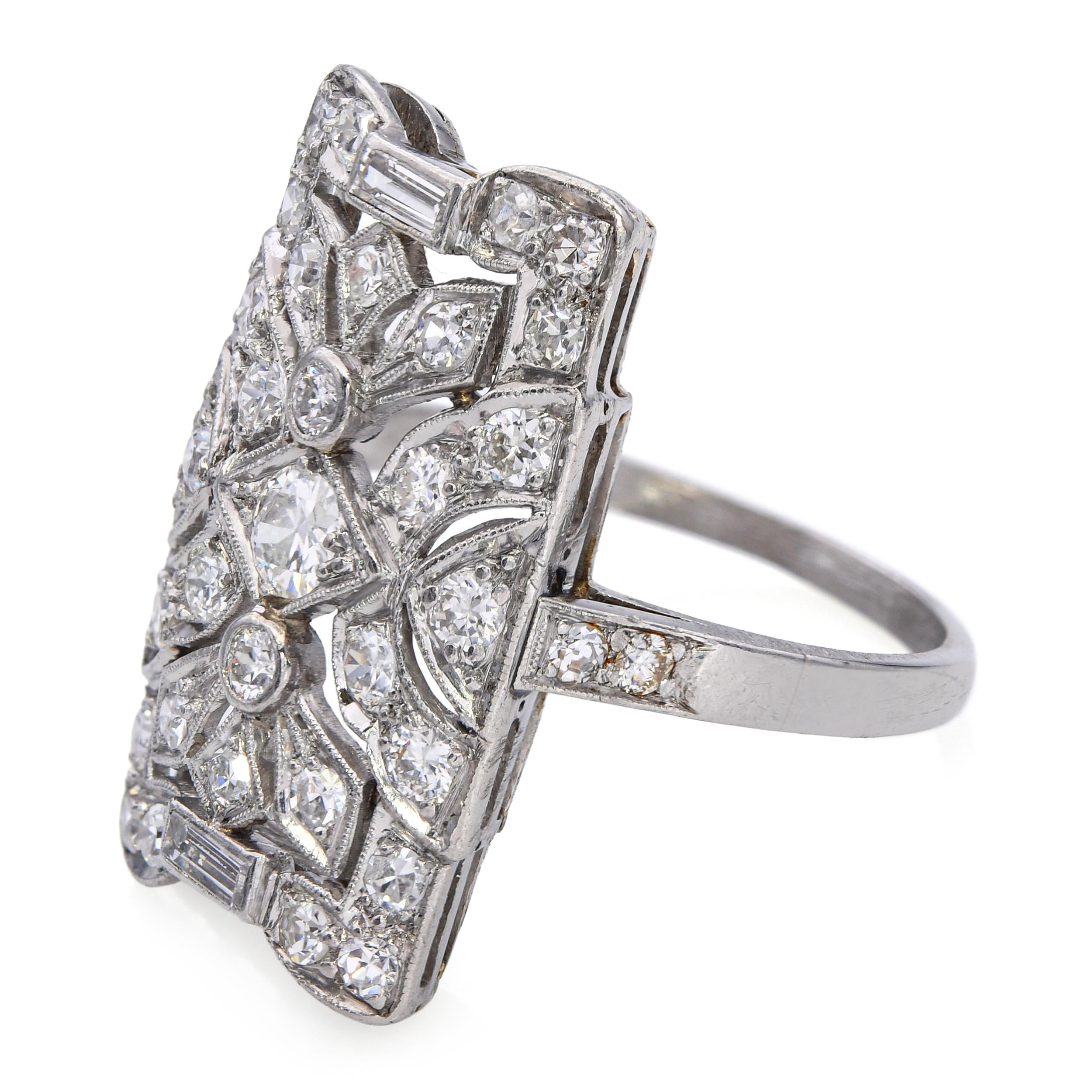 Antique Platinum 1.20tcw Old Euro Cut Diamond Filigree Statement Ring