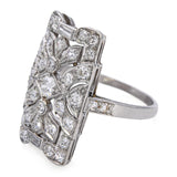 Antique Platinum 1.20tcw Old Euro Cut Diamond Filigree Statement Ring